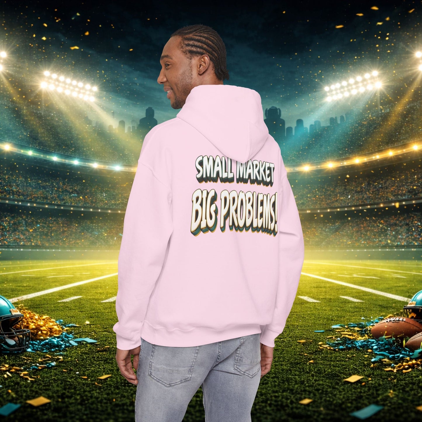 Small Market Team Hoodie — "Just a Small Market Team" / "Small Market Big Problems" Graphic Hoodie Printify