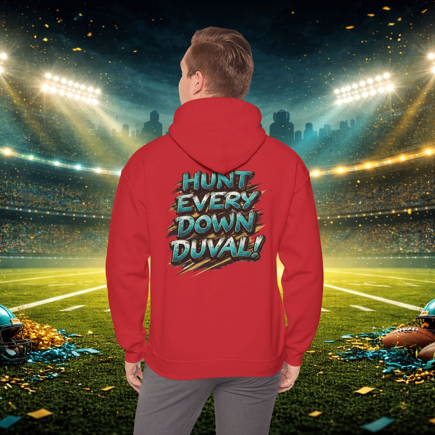 Just a Small Market Team Hoodie – Duval Football Fan Sweatshirt, Playoff Vibes, Bold Teal & Gold Streetwear, Unisex Heavy Blend Hoodie Printify