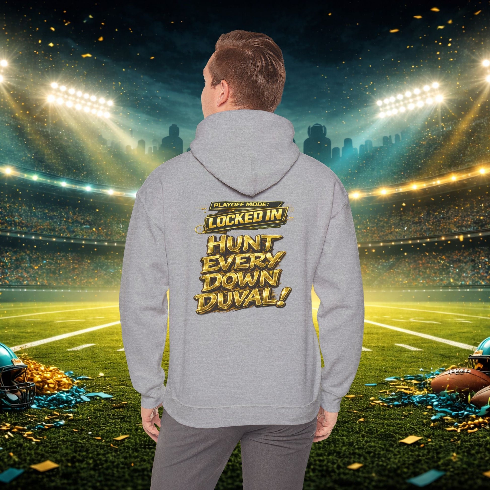 DUUUVAL Football Hoodie – "Locked In, Hunt Every Down" Team Pride Sweatshirt Printify