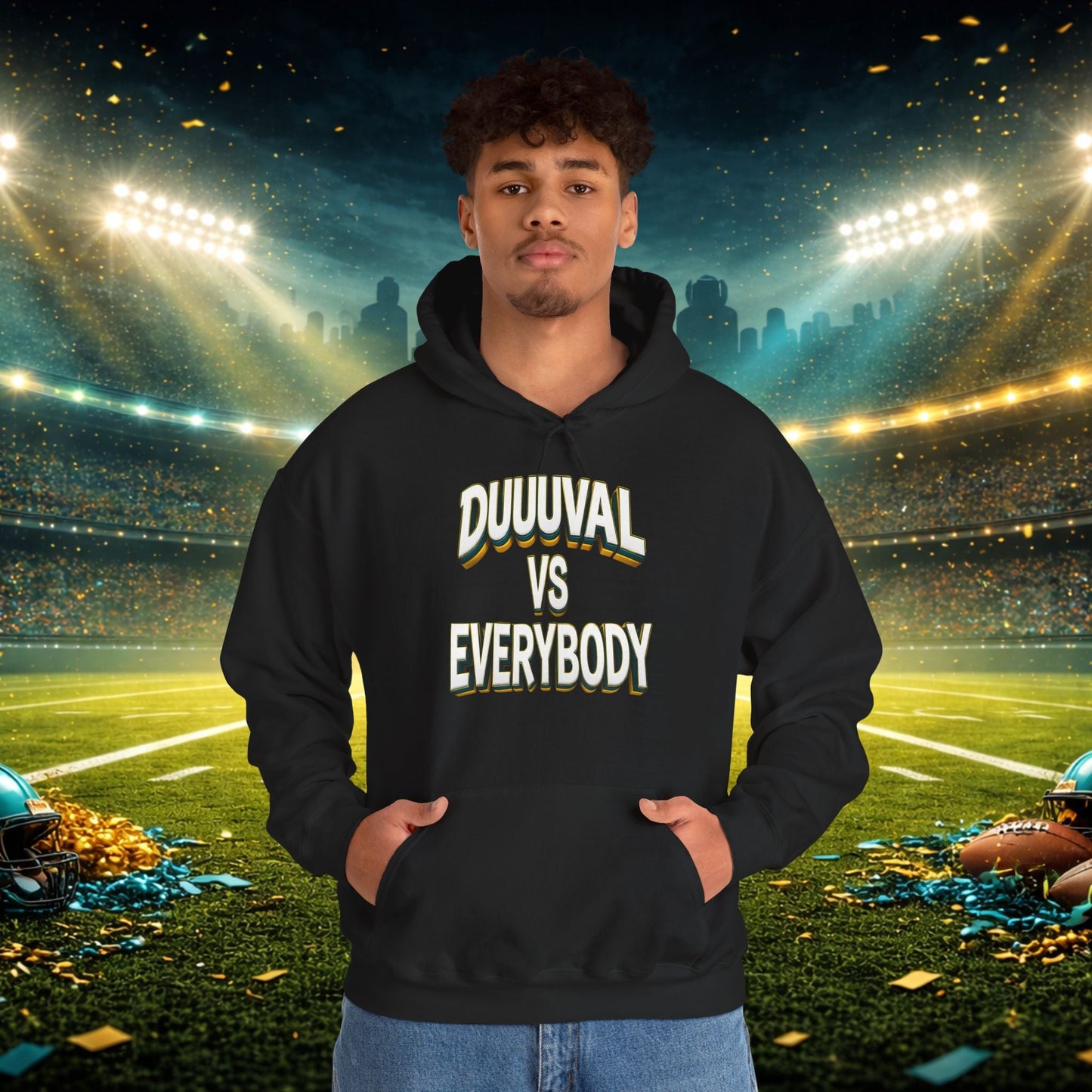Defend The Bank Hoodie — "DUUUVAL vs EVERYBODY" Jacksonville Streetwear Hoodie Printify