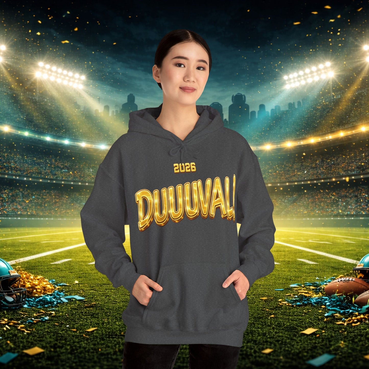 DUUUVAL Football Hoodie – "Locked In, Hunt Every Down" Team Pride Sweatshirt Printify