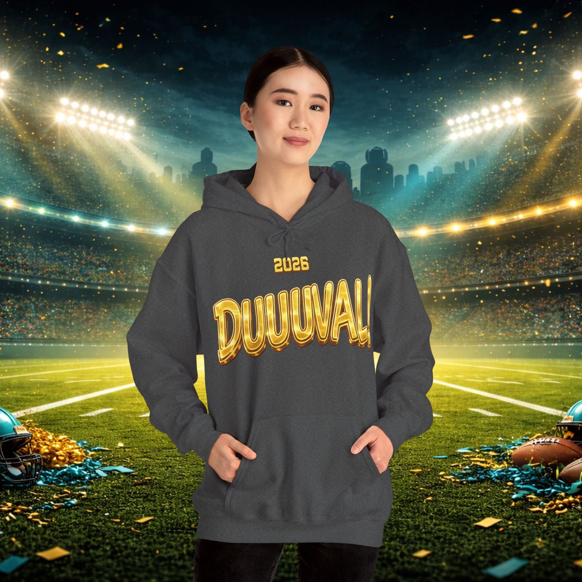 DUUUVAL Football Hoodie – "Locked In, Hunt Every Down" Team Pride Sweatshirt Printify