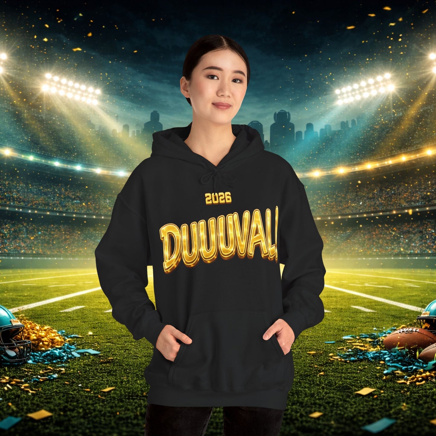 DUUUVAL Football Hoodie – "Locked In, Hunt Every Down" Team Pride Sweatshirt Printify