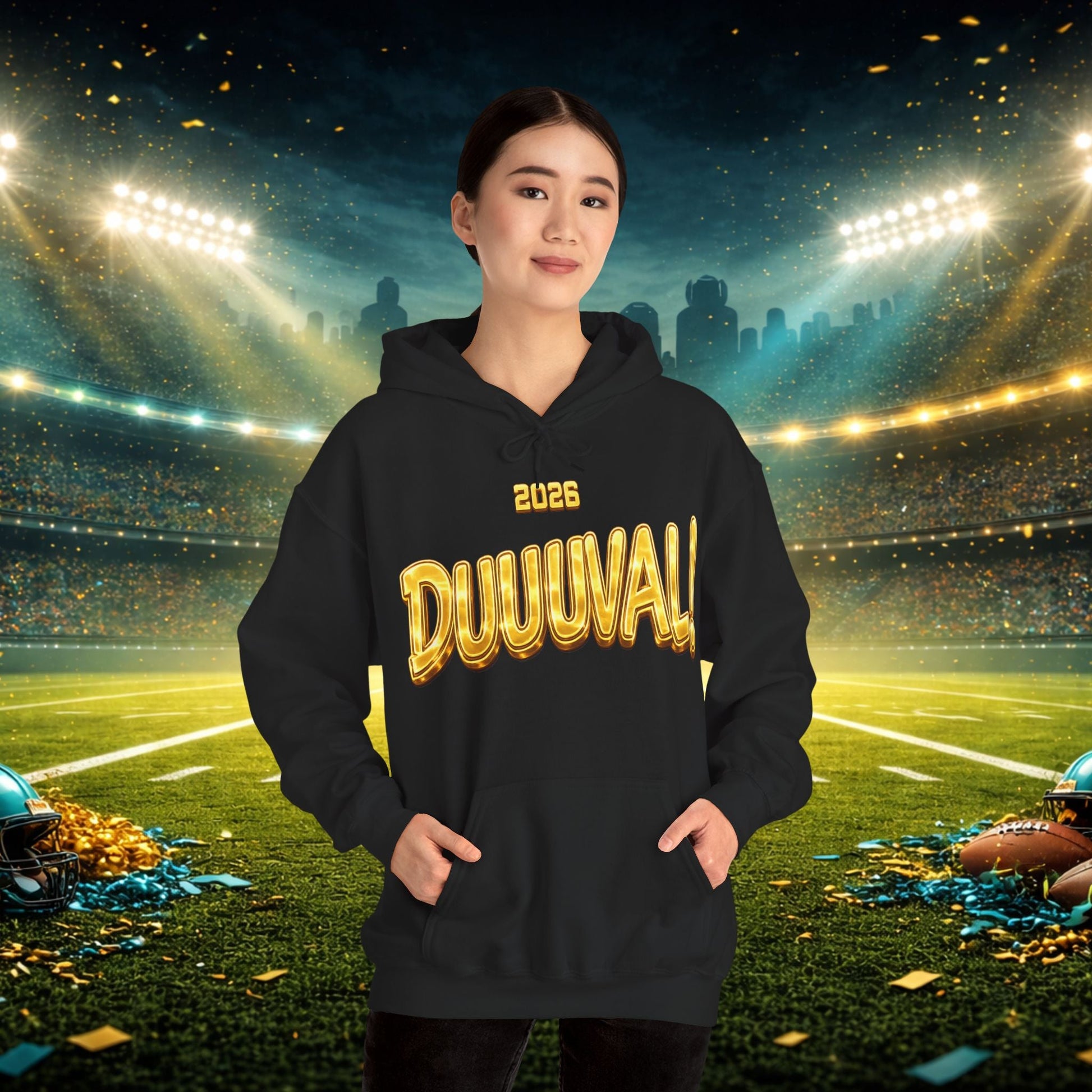 DUUUVAL Football Hoodie – "Locked In, Hunt Every Down" Team Pride Sweatshirt Printify