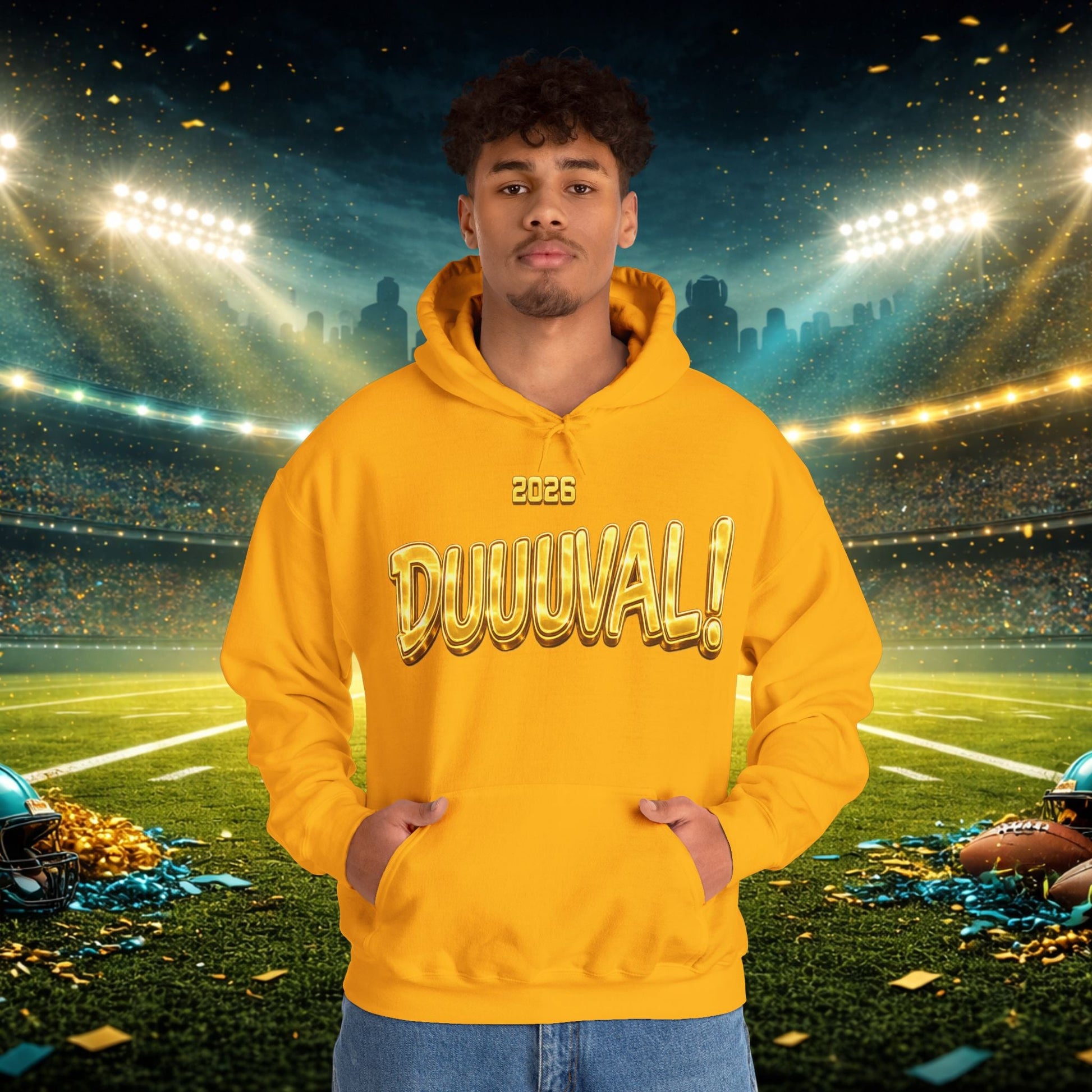 DUUUVAL Football Hoodie – "Locked In, Hunt Every Down" Team Pride Sweatshirt Printify