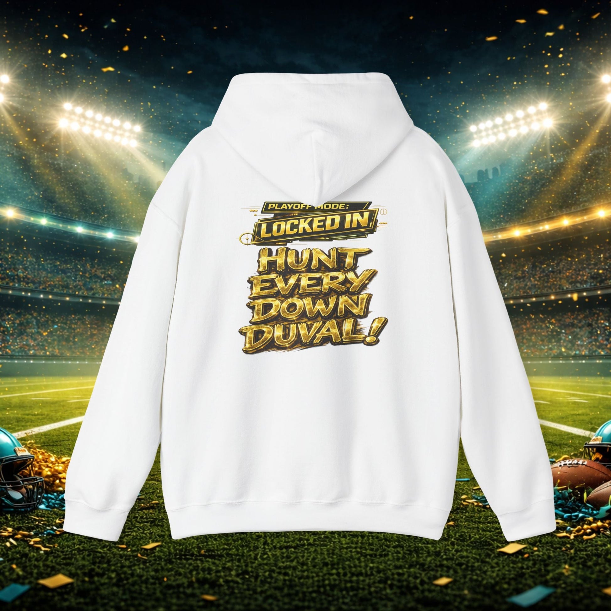 DUUUVAL Football Hoodie – "Locked In, Hunt Every Down" Team Pride Sweatshirt Printify
