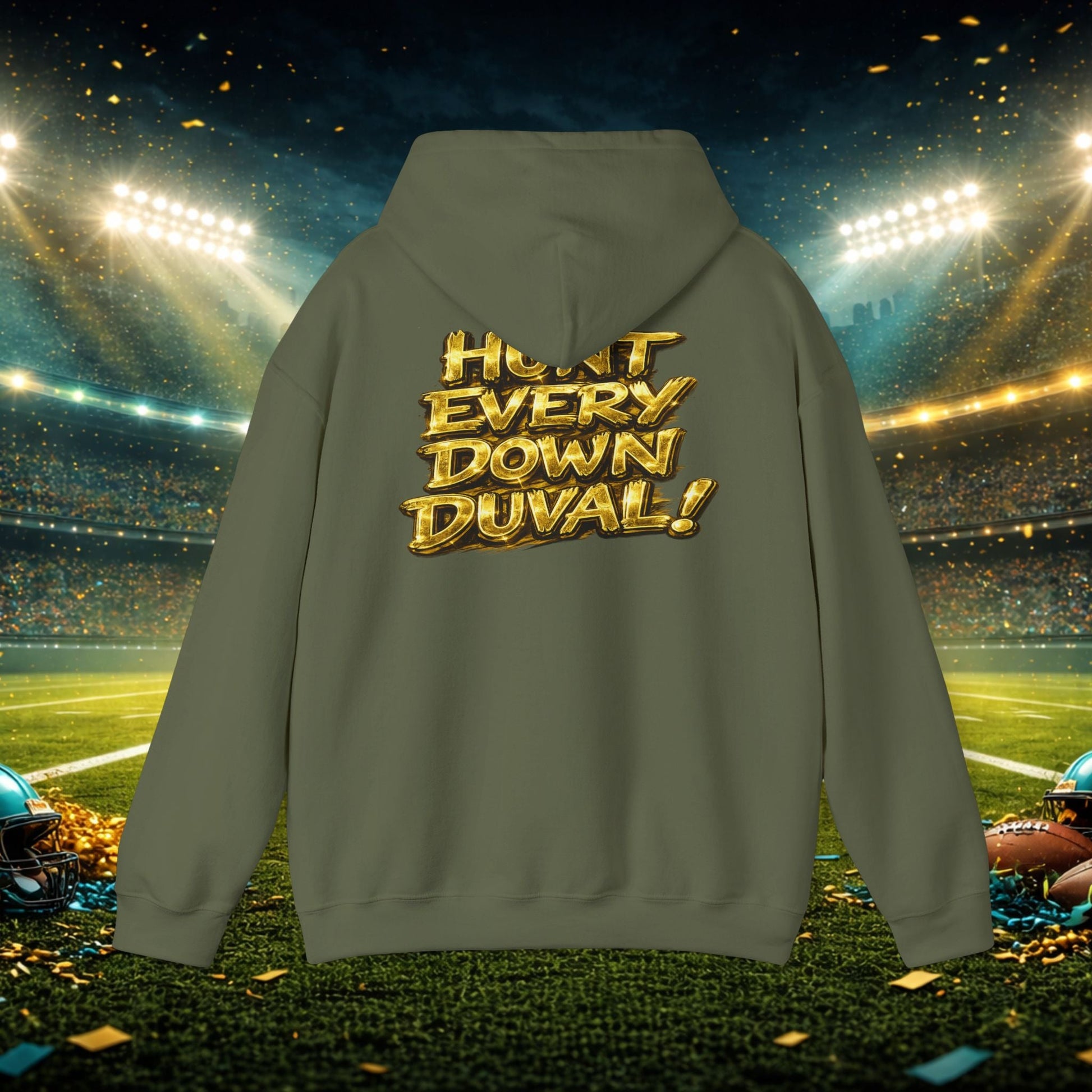 DUUUVAL Football Hoodie – "Locked In, Hunt Every Down" Team Pride Sweatshirt Printify