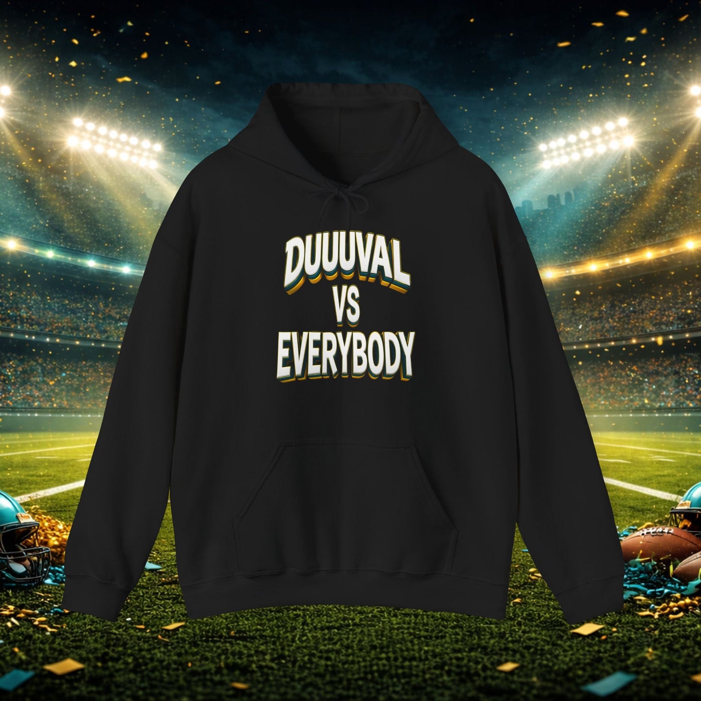 Defend The Bank Hoodie — "DUUUVAL vs EVERYBODY" Jacksonville Streetwear Hoodie Printify