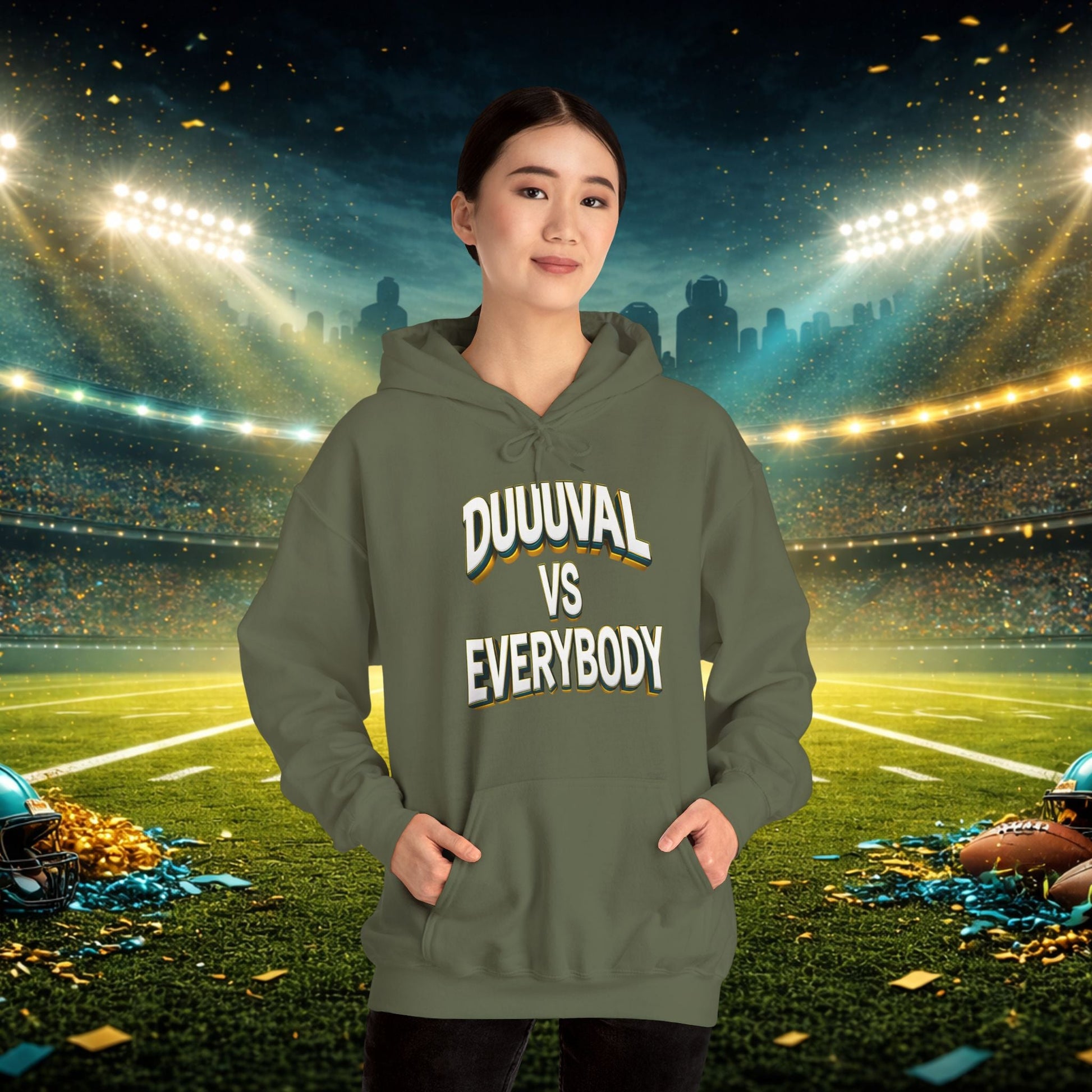 Defend The Bank Hoodie — "DUUUVAL vs EVERYBODY" Jacksonville Streetwear Hoodie Printify