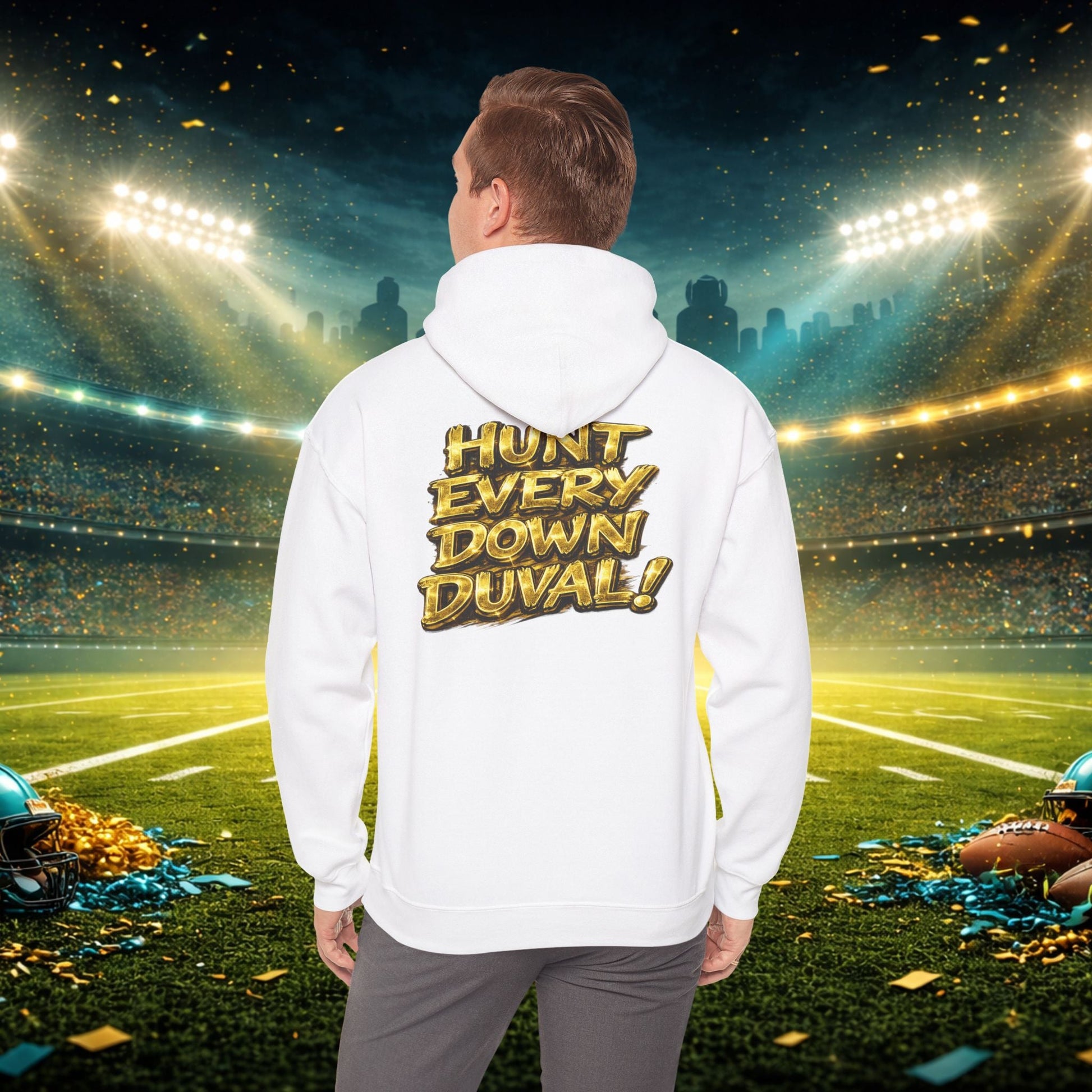 DUUUVAL Football Hoodie – "Locked In, Hunt Every Down" Team Pride Sweatshirt Printify
