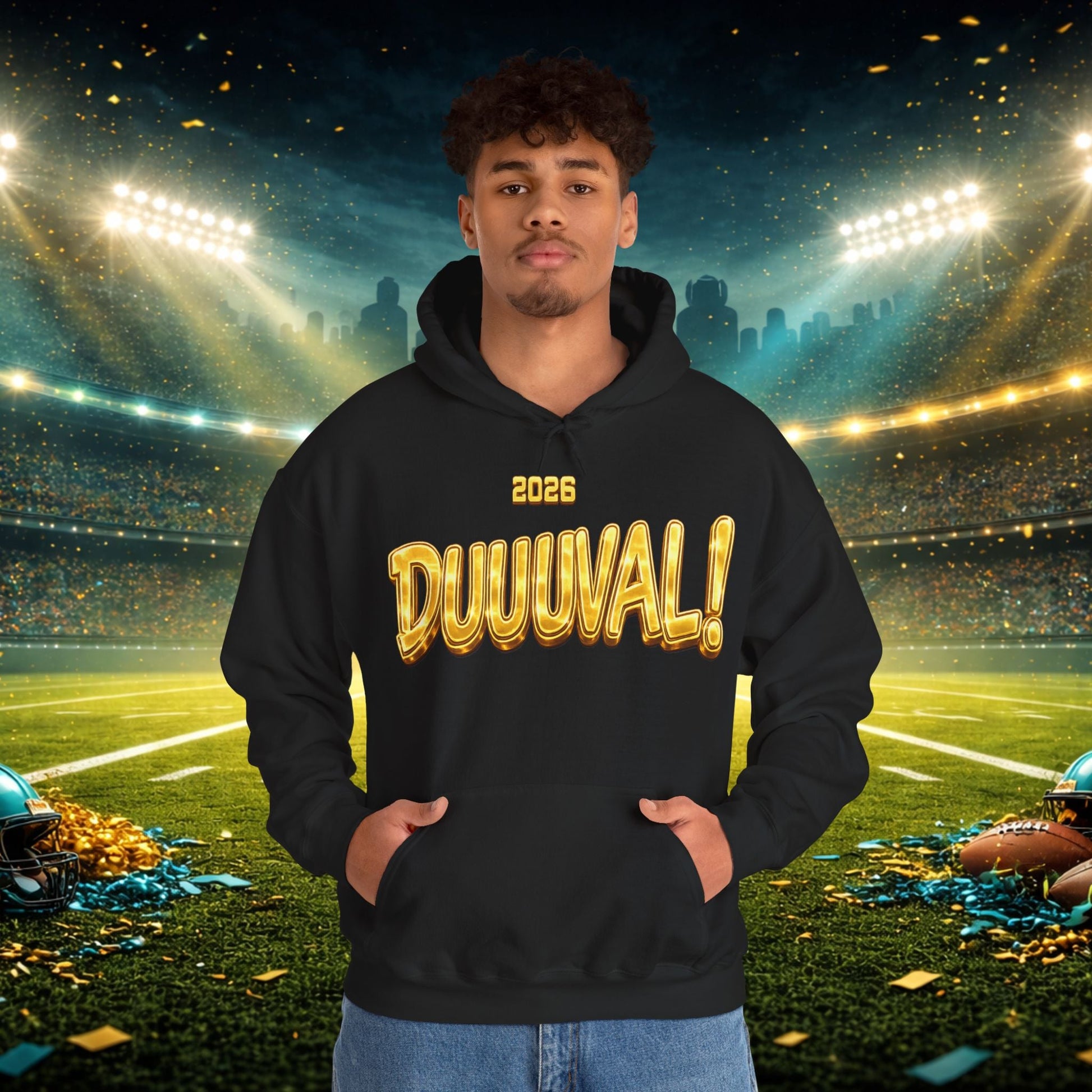DUUUVAL Football Hoodie – "Locked In, Hunt Every Down" Team Pride Sweatshirt Printify
