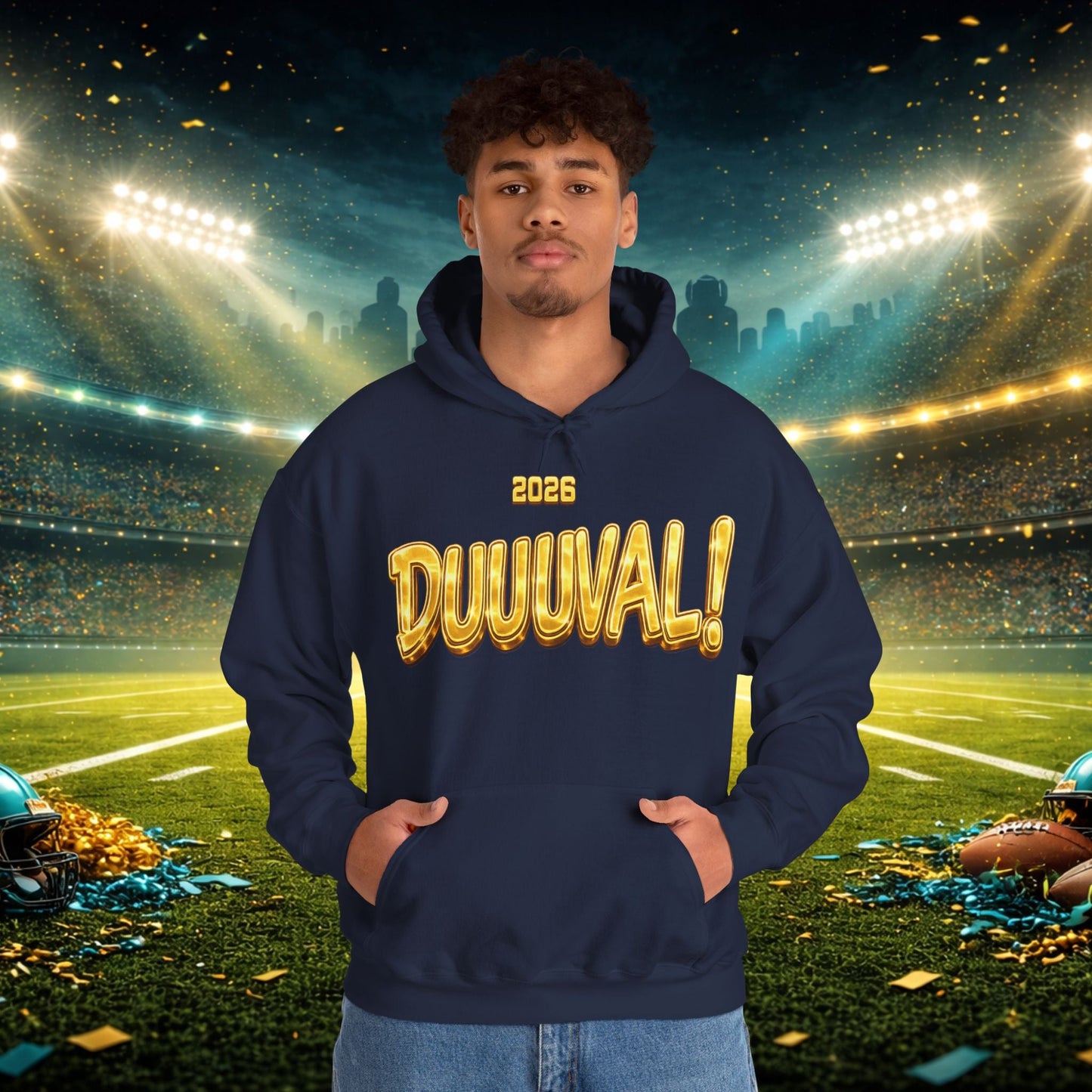 DUUUVAL Football Hoodie – "Locked In, Hunt Every Down" Team Pride Sweatshirt Printify