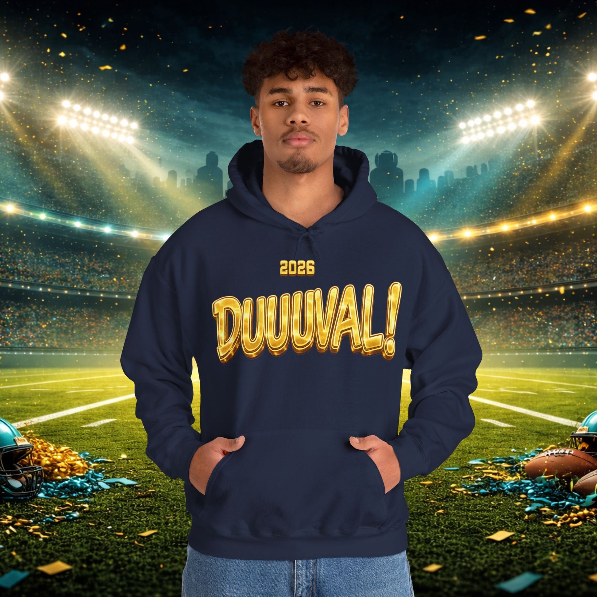 DUUUVAL Football Hoodie – "Locked In, Hunt Every Down" Team Pride Sweatshirt Printify