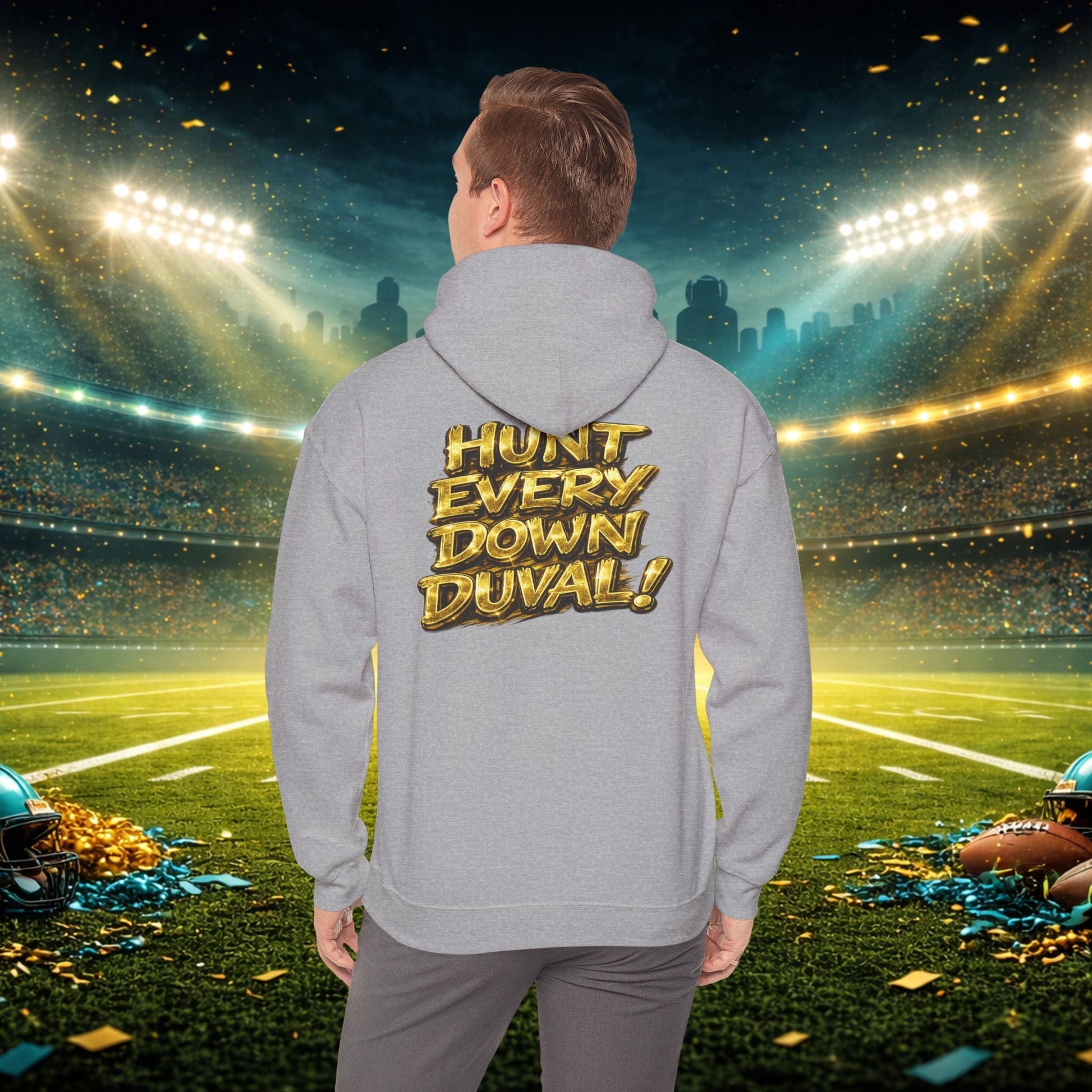 DUUUVAL Football Hoodie – "Locked In, Hunt Every Down" Team Pride Sweatshirt Printify