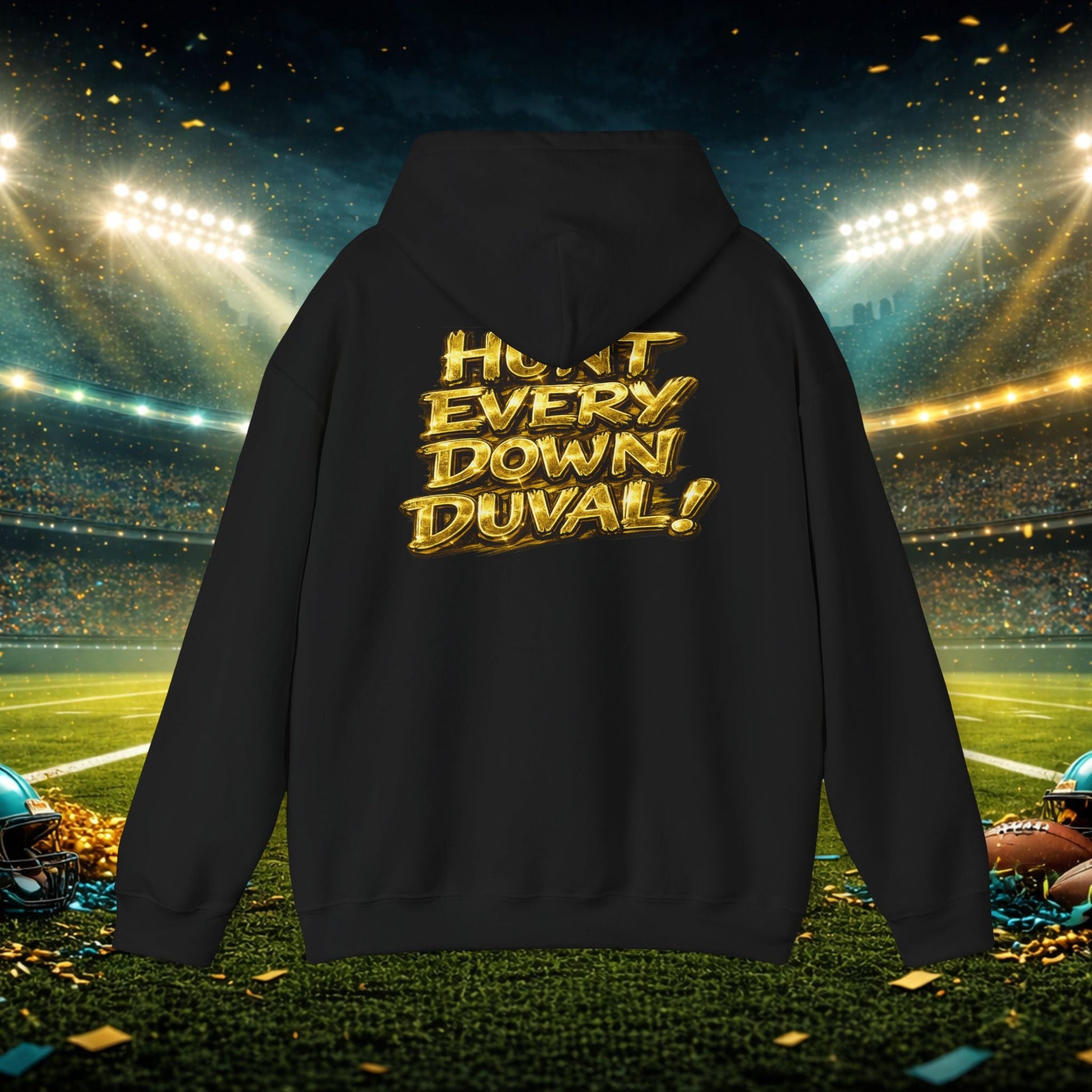 DUUUVAL Football Hoodie – "Locked In, Hunt Every Down" Team Pride Sweatshirt Printify