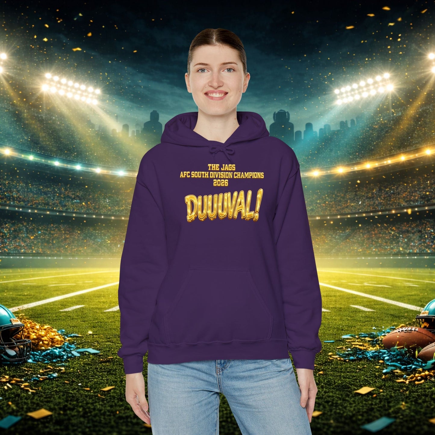 DUUUVAL Football Hoodie – "Locked In, Hunt Every Down" Team Pride Sweatshirt Printify