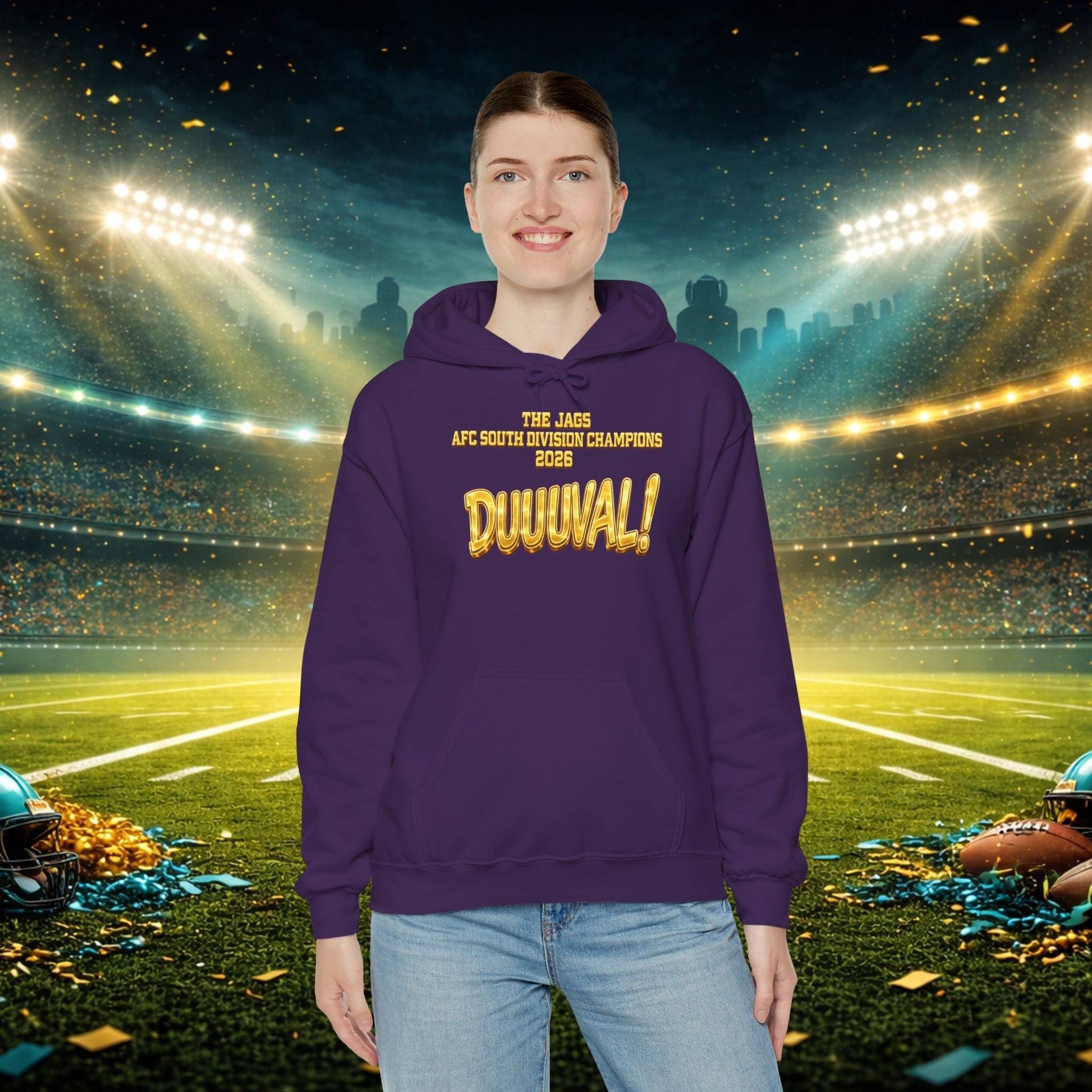 DUUUVAL Football Hoodie – "Locked In, Hunt Every Down" Team Pride Sweatshirt Printify