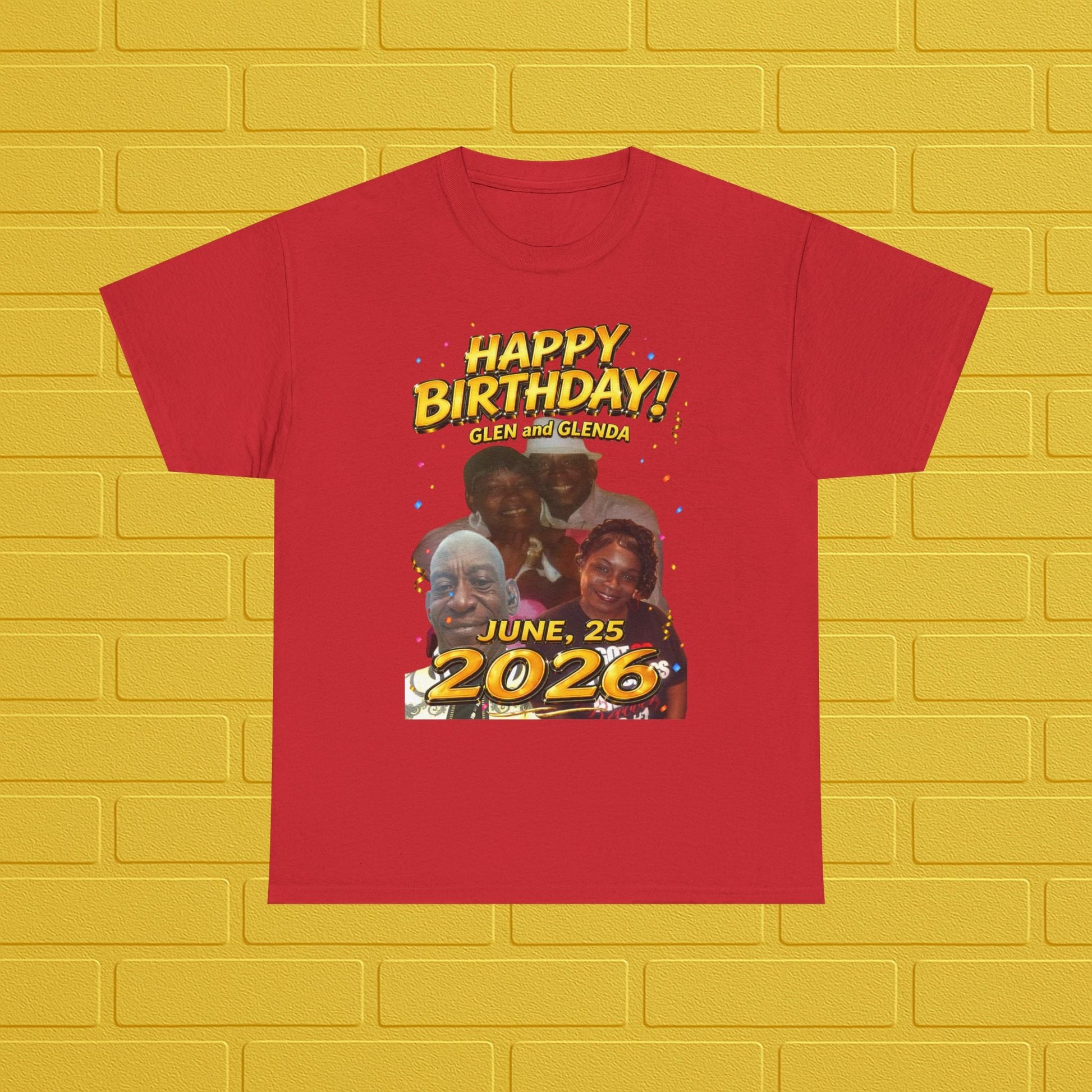 Birthday Tee — "Happy Birthday GLEN & GLENDA”! June 25 2026" with Ecclesiastes 4:9–10 Back Printify