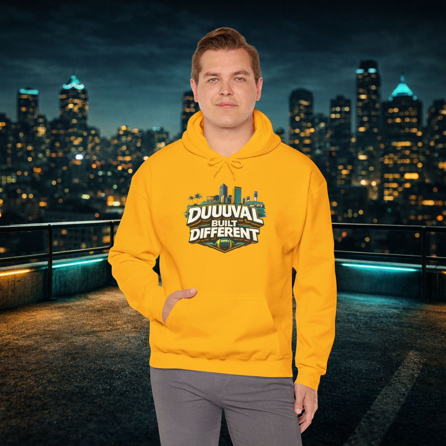 Duuuval Built Different / Defend The Bank Hoodie — Jacksonville Pride Graphic Hoodie Printify