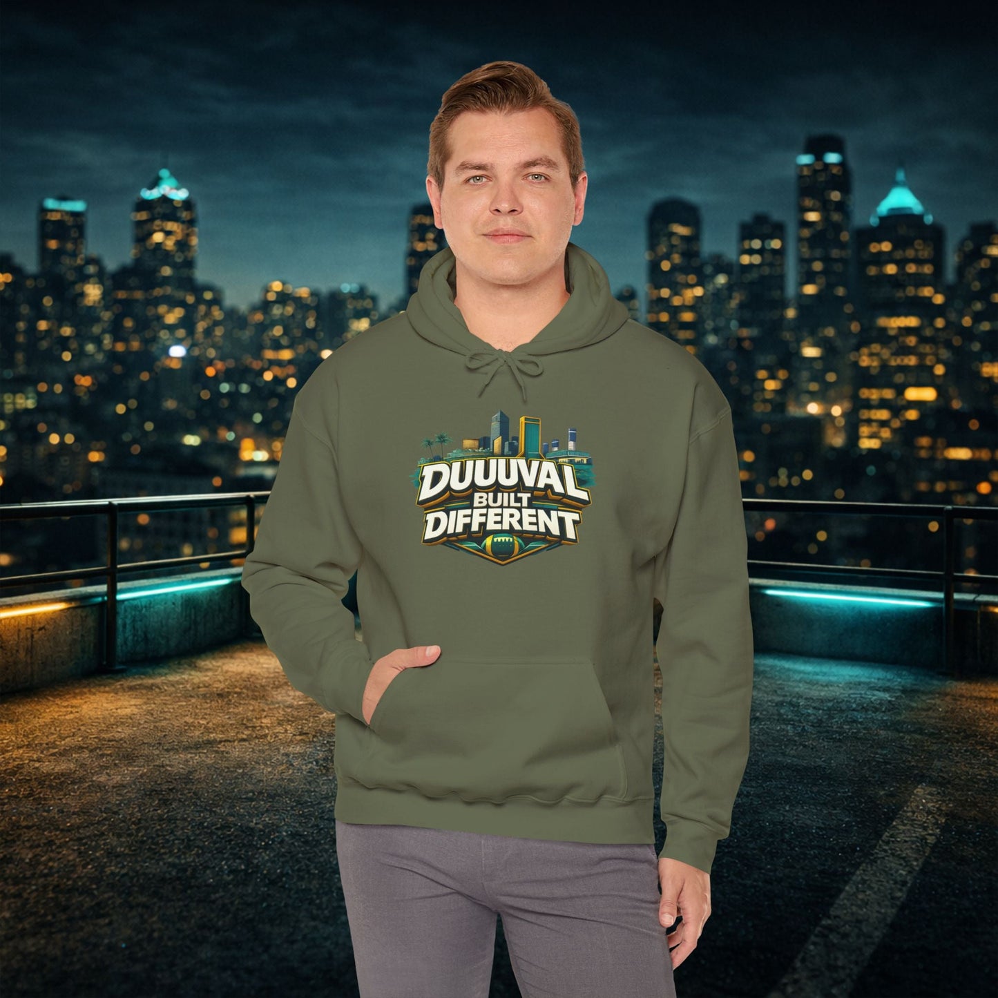 Duuuval Built Different / Defend The Bank Hoodie — Jacksonville Pride Graphic Hoodie Printify