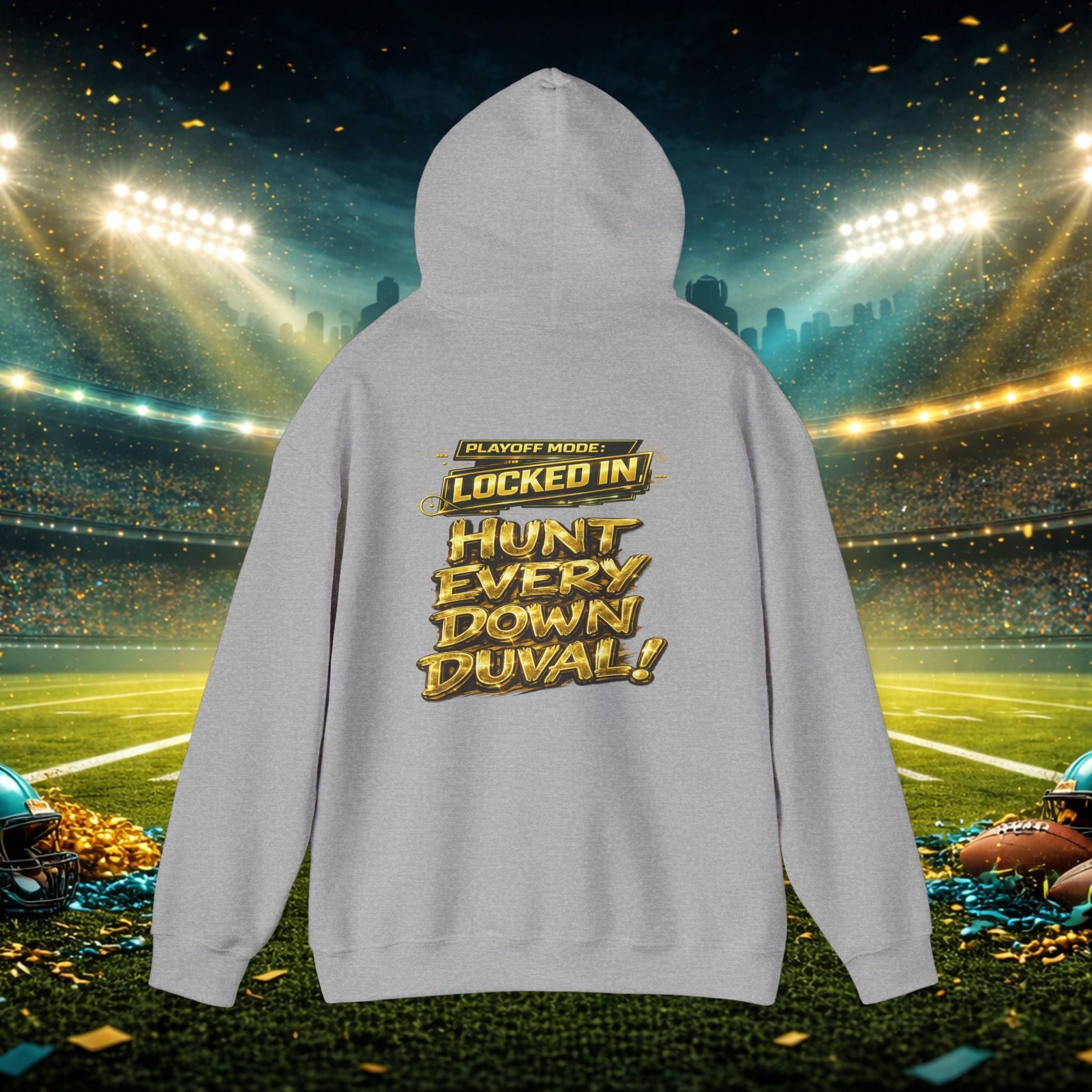 DUUUVAL Football Hoodie – "Locked In, Hunt Every Down" Team Pride Sweatshirt Printify