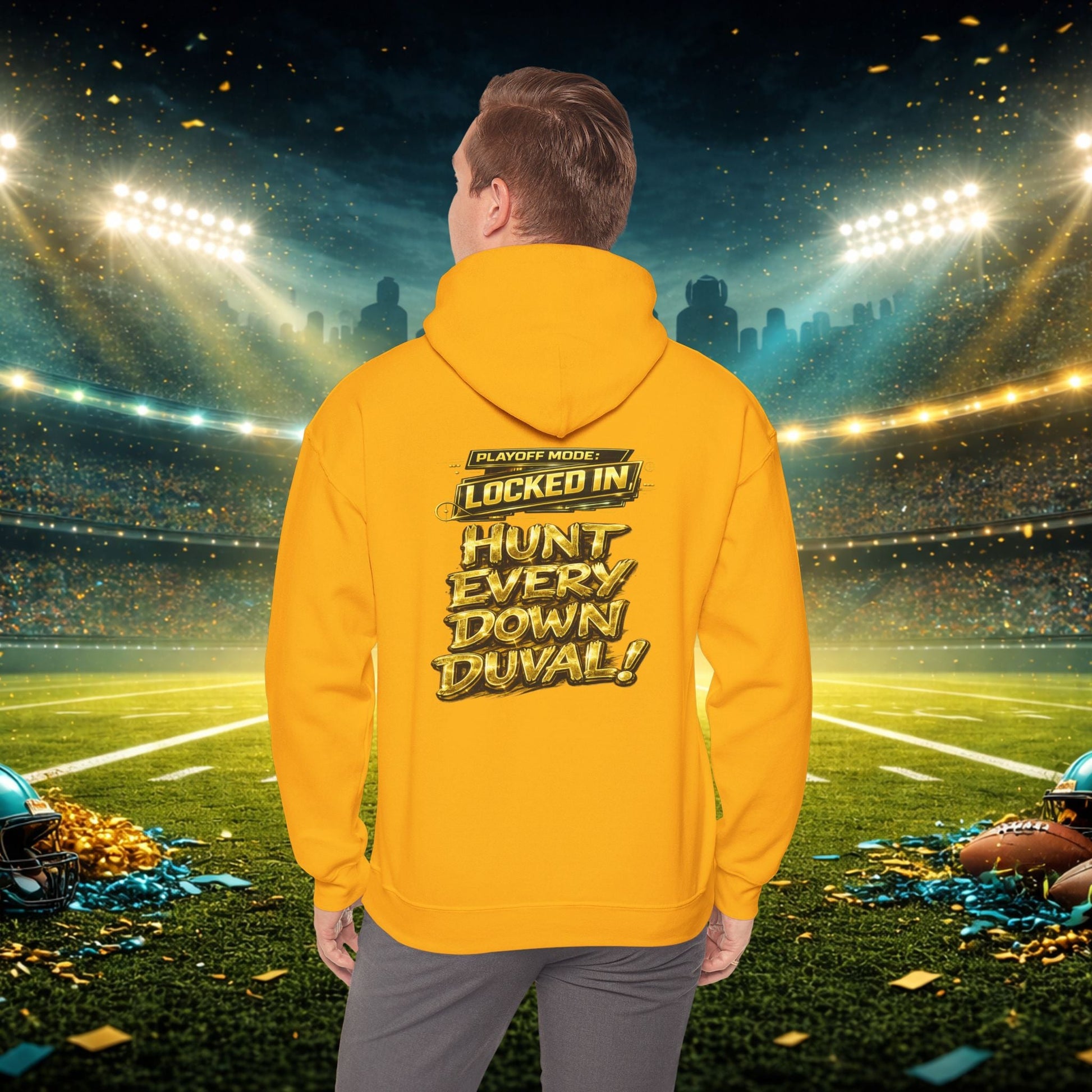 DUUUVAL Football Hoodie – "Locked In, Hunt Every Down" Team Pride Sweatshirt Printify