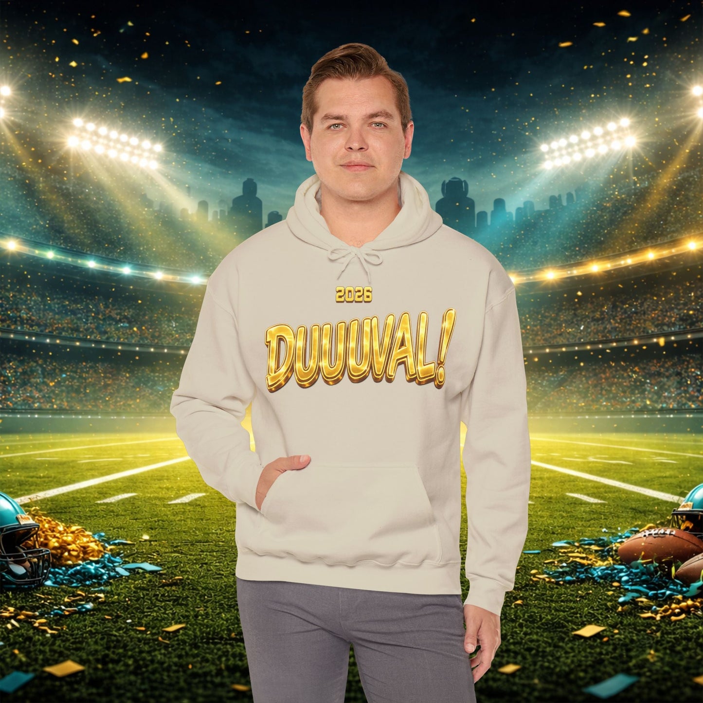 DUUUVAL Football Hoodie – "Locked In, Hunt Every Down" Team Pride Sweatshirt Printify