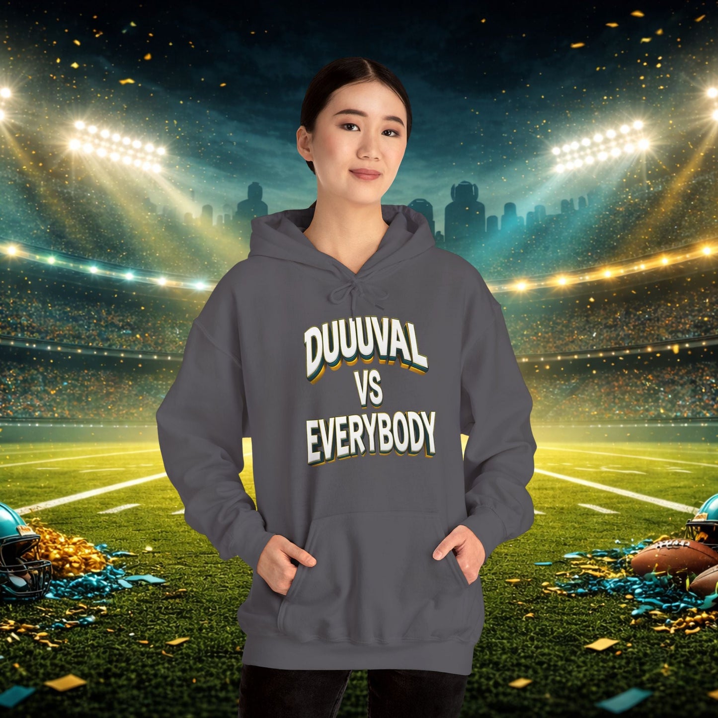 Defend The Bank Hoodie — "DUUUVAL vs EVERYBODY" Jacksonville Streetwear Hoodie Printify