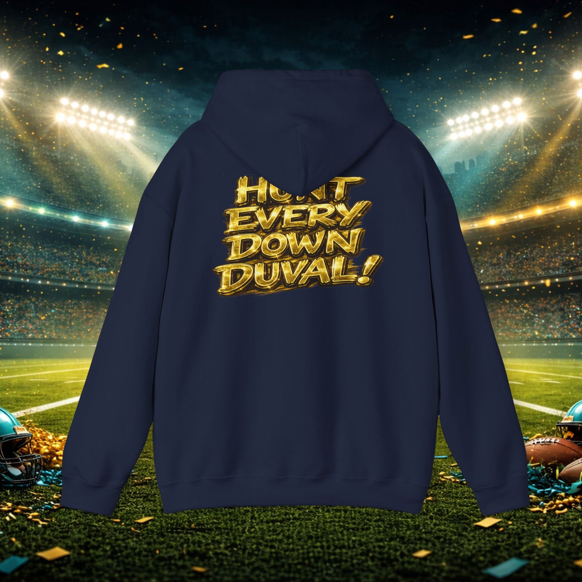 DUUUVAL Football Hoodie – "Locked In, Hunt Every Down" Team Pride Sweatshirt Printify