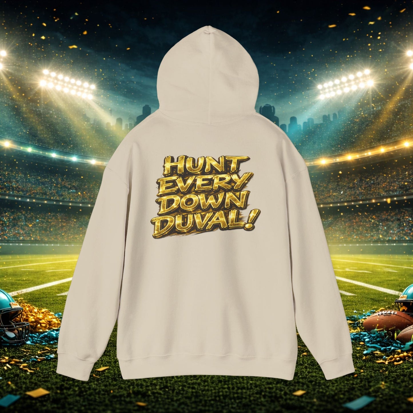 DUUUVAL Football Hoodie – "Locked In, Hunt Every Down" Team Pride Sweatshirt Printify