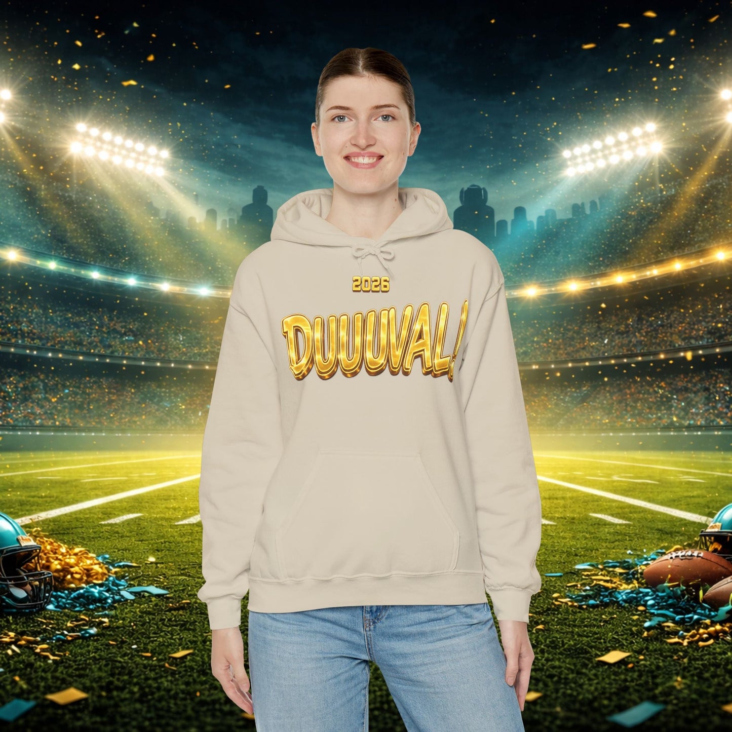 DUUUVAL Football Hoodie – "Locked In, Hunt Every Down" Team Pride Sweatshirt Printify