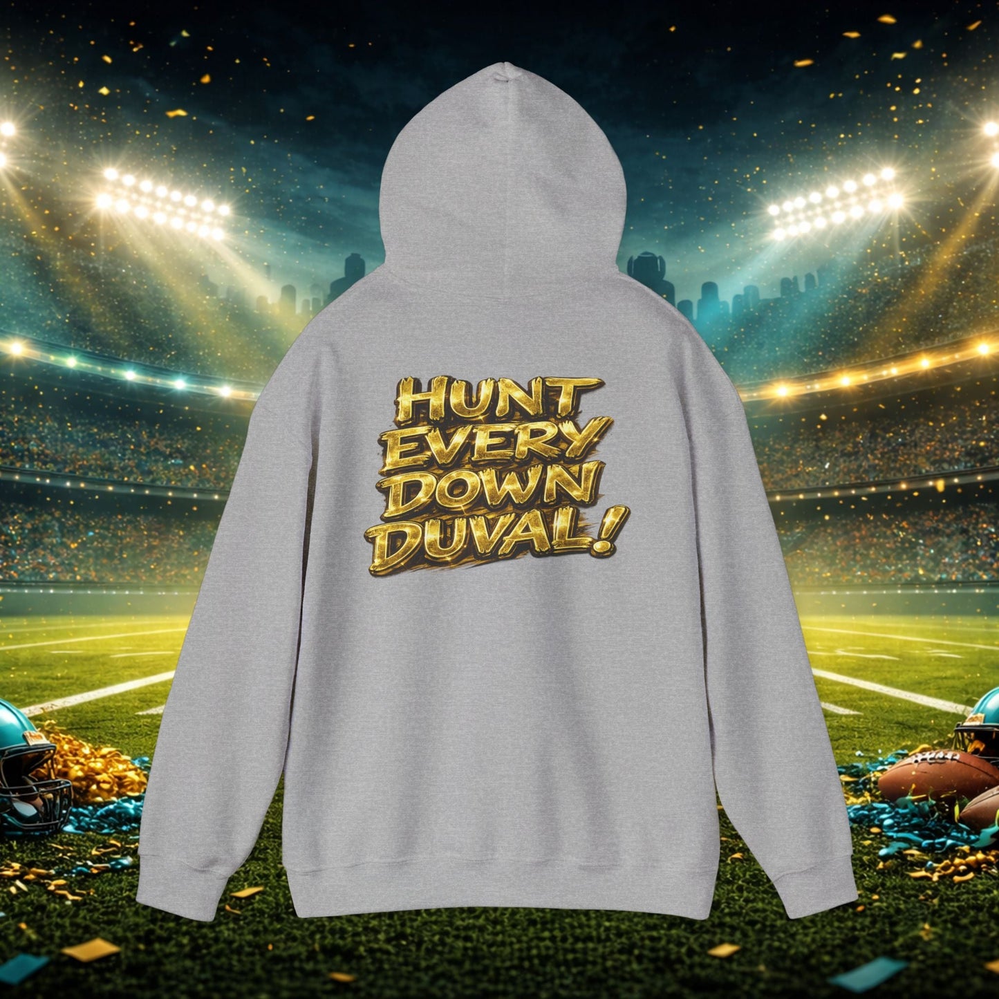 DUUUVAL Football Hoodie – "Locked In, Hunt Every Down" Team Pride Sweatshirt Printify