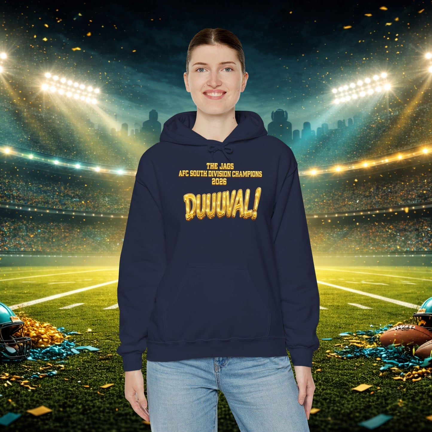 DUUUVAL Football Hoodie – "Locked In, Hunt Every Down" Team Pride Sweatshirt Printify