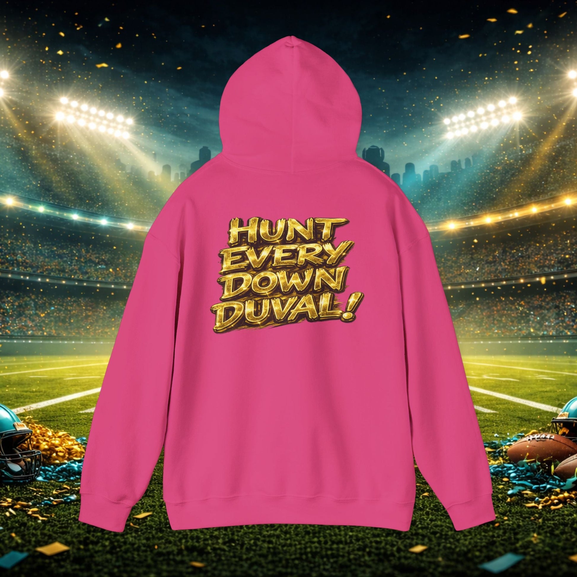 DUUUVAL Football Hoodie – "Locked In, Hunt Every Down" Team Pride Sweatshirt Printify