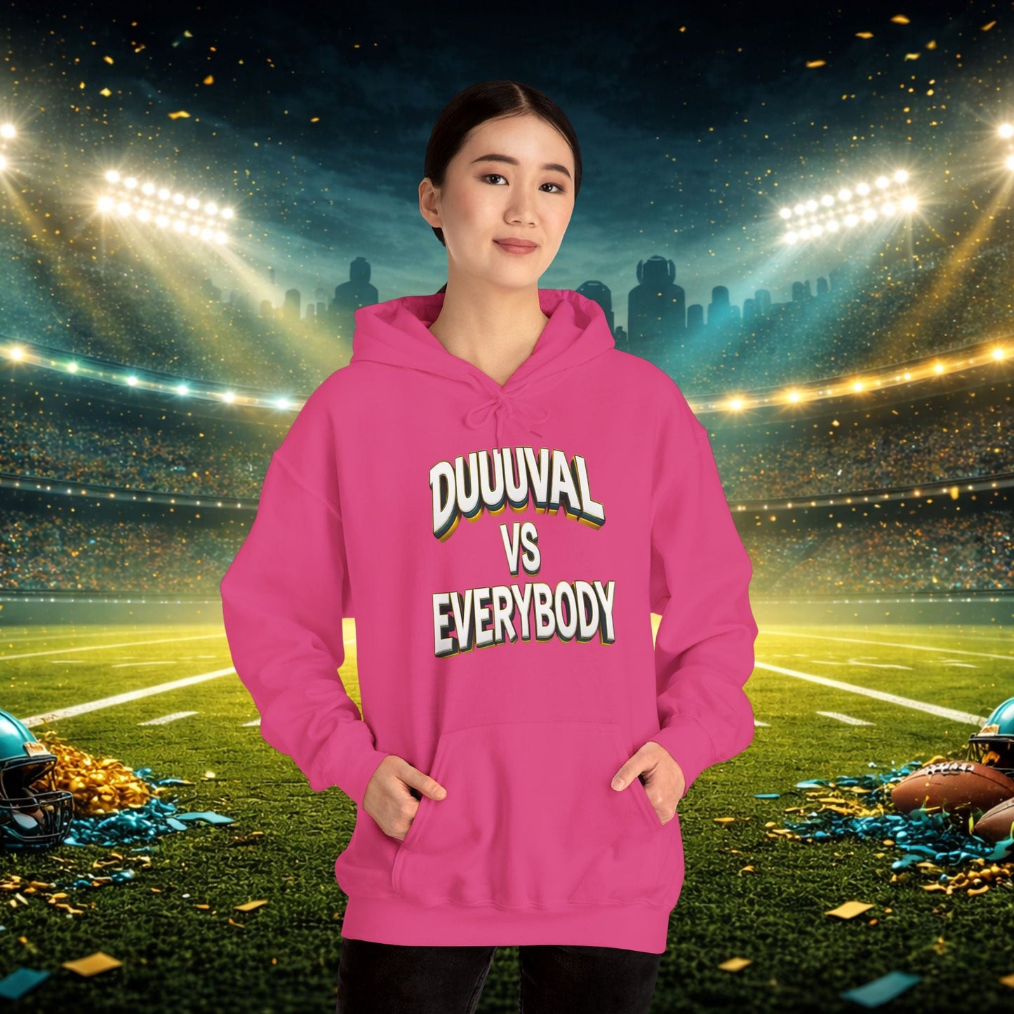Defend The Bank Hoodie — "DUUUVAL vs EVERYBODY" Jacksonville Streetwear Hoodie Printify