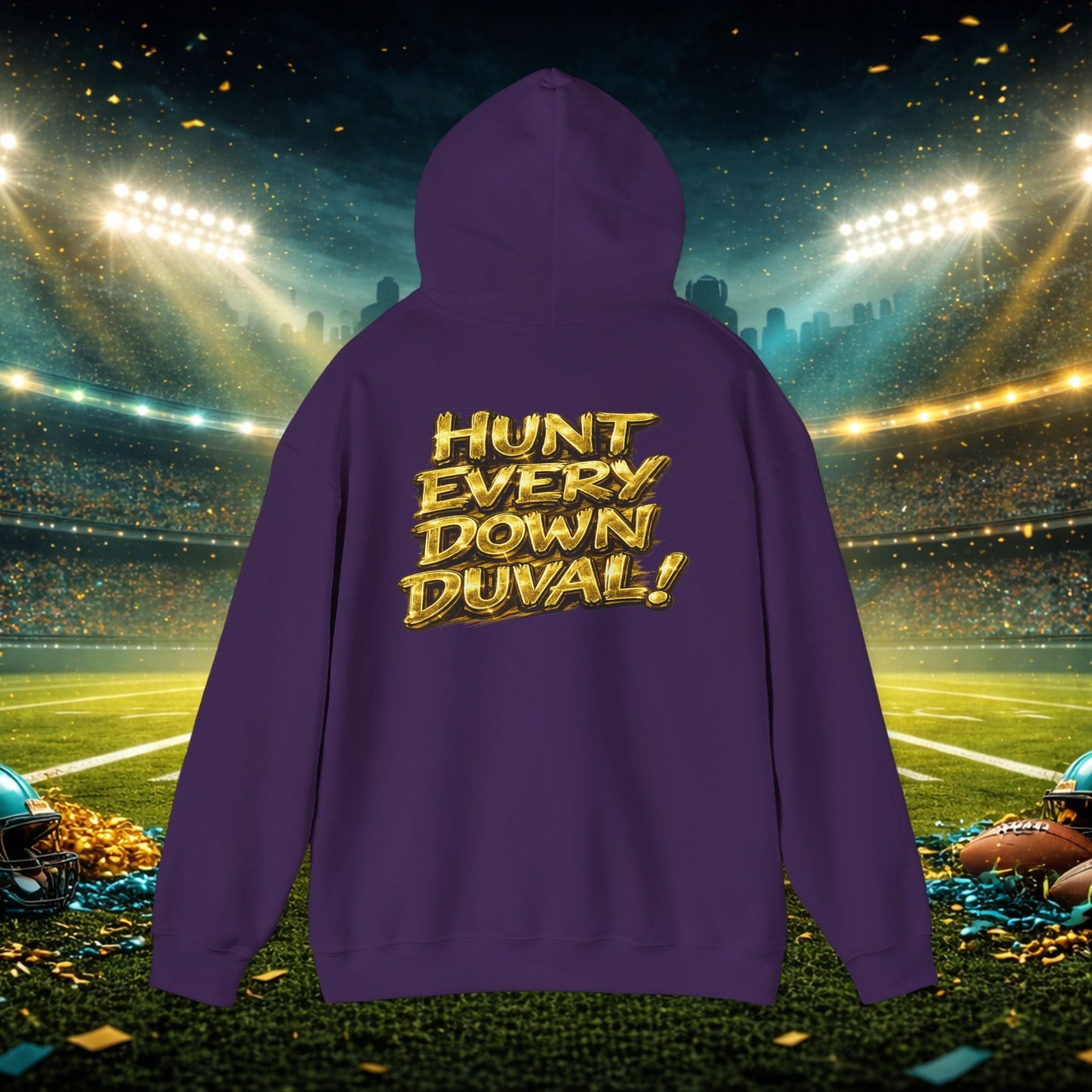 DUUUVAL Football Hoodie – "Locked In, Hunt Every Down" Team Pride Sweatshirt Printify