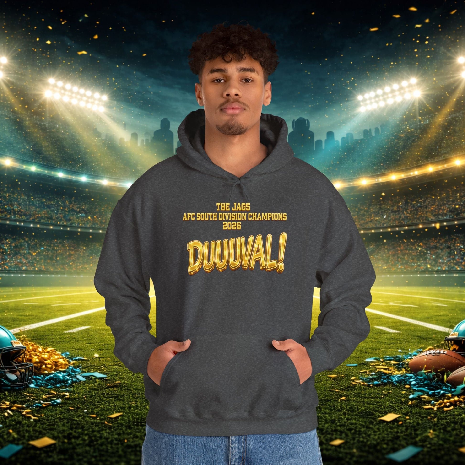DUUUVAL Football Hoodie – "Locked In, Hunt Every Down" Team Pride Sweatshirt Printify