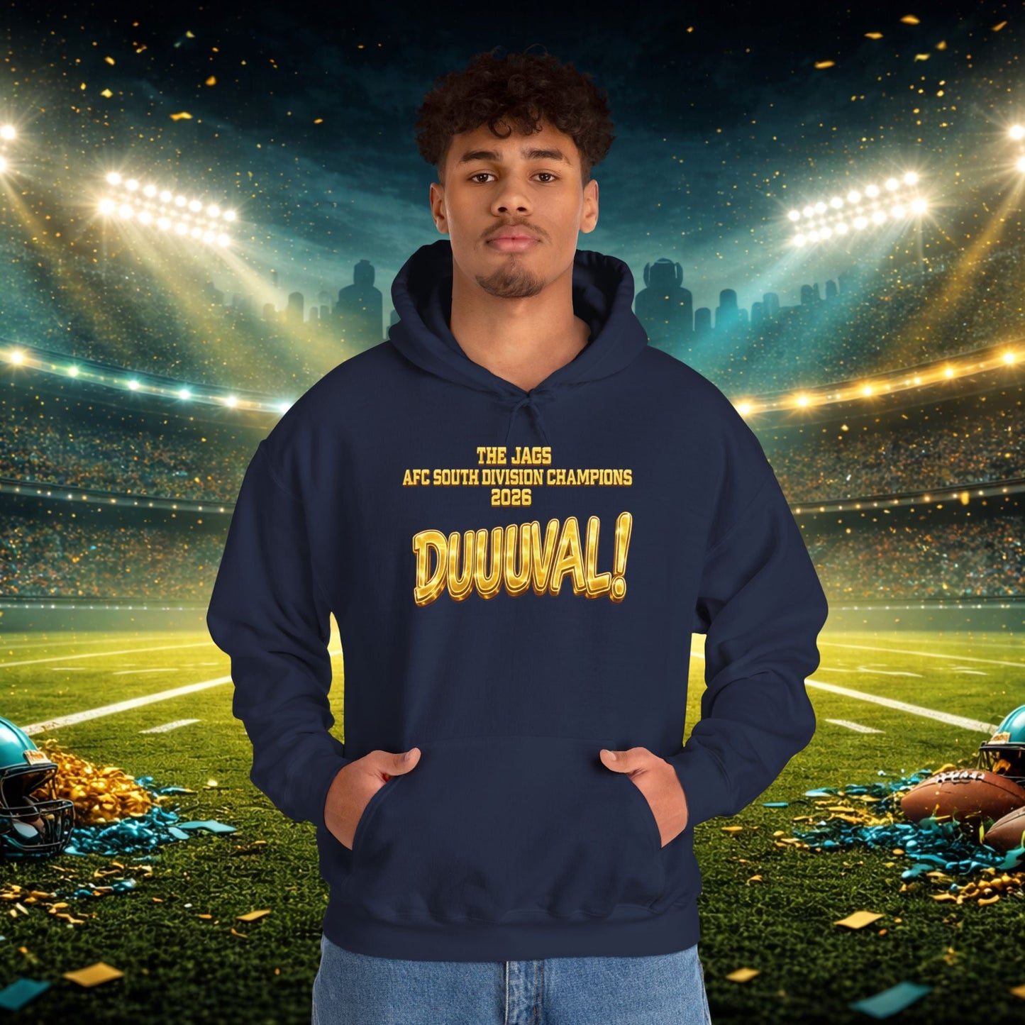 DUUUVAL Football Hoodie – "Locked In, Hunt Every Down" Team Pride Sweatshirt Printify