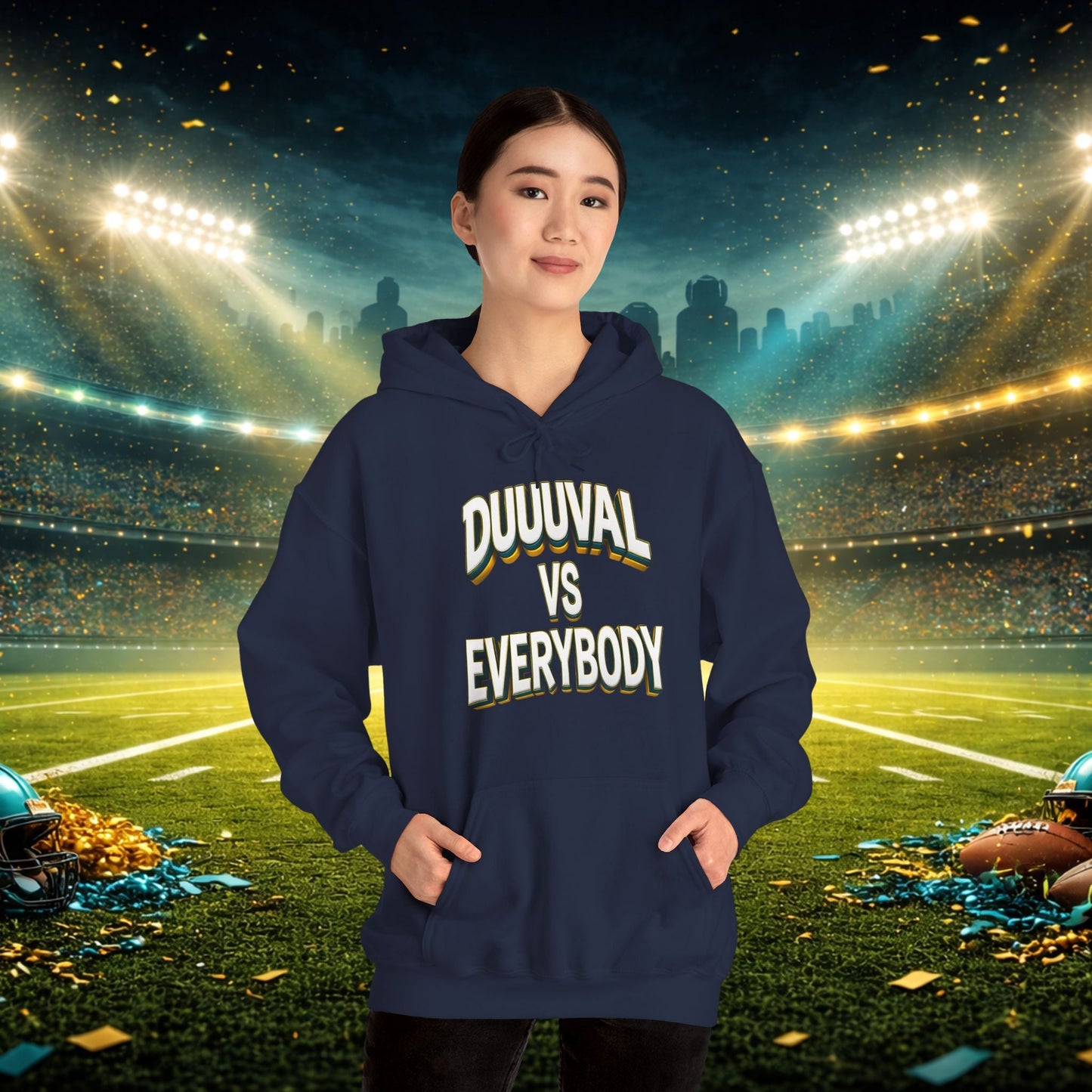 Defend The Bank Hoodie — "DUUUVAL vs EVERYBODY" Jacksonville Streetwear Hoodie Printify