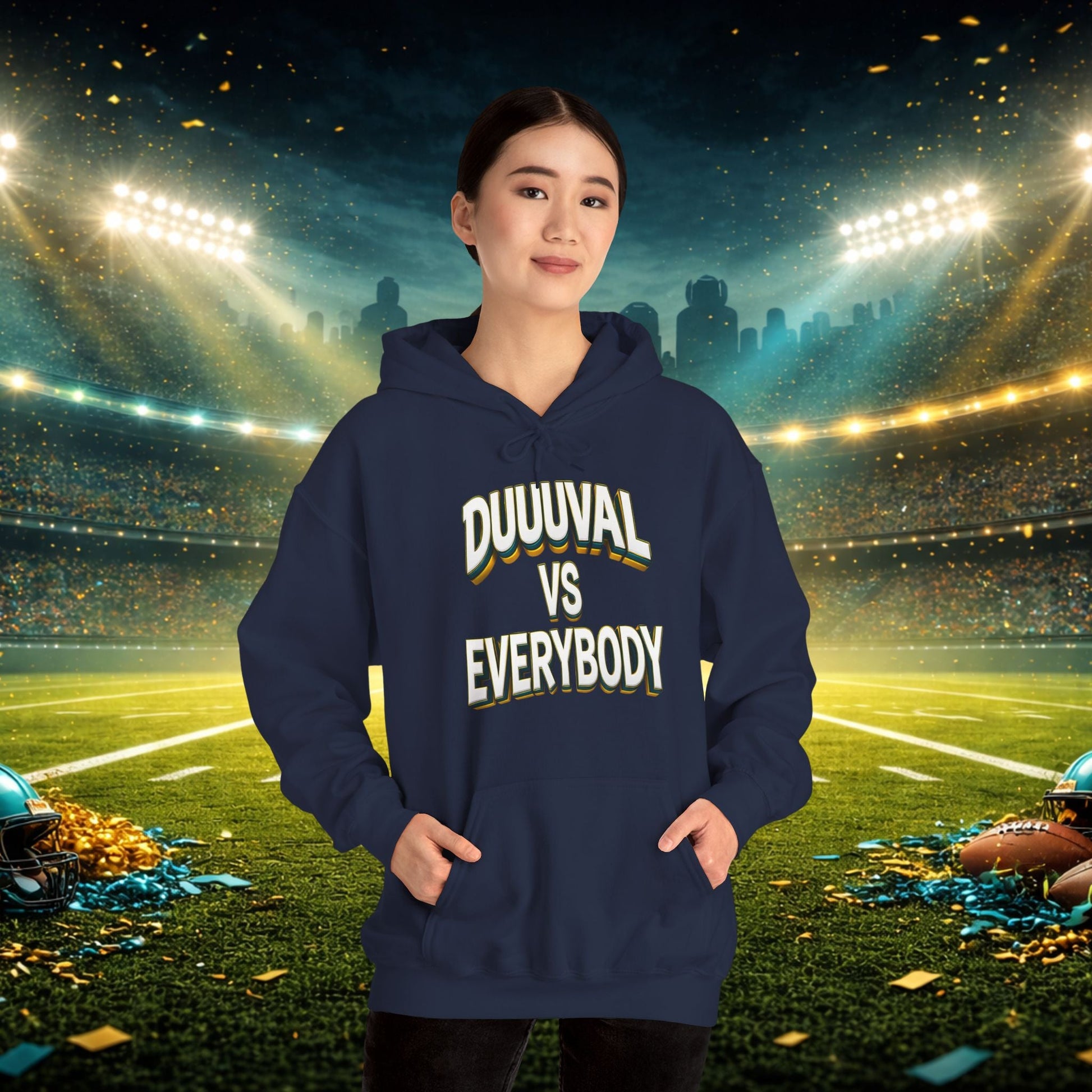 Defend The Bank Hoodie — "DUUUVAL vs EVERYBODY" Jacksonville Streetwear Hoodie Printify