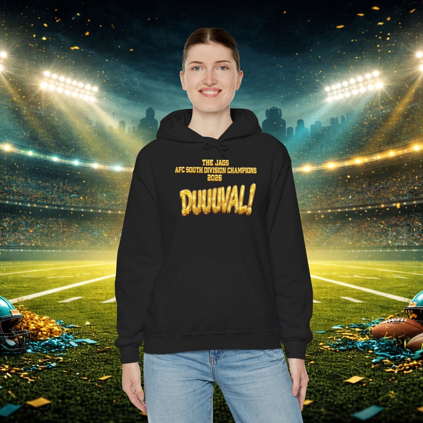 DUUUVAL Football Hoodie – "Locked In, Hunt Every Down" Team Pride Sweatshirt Printify