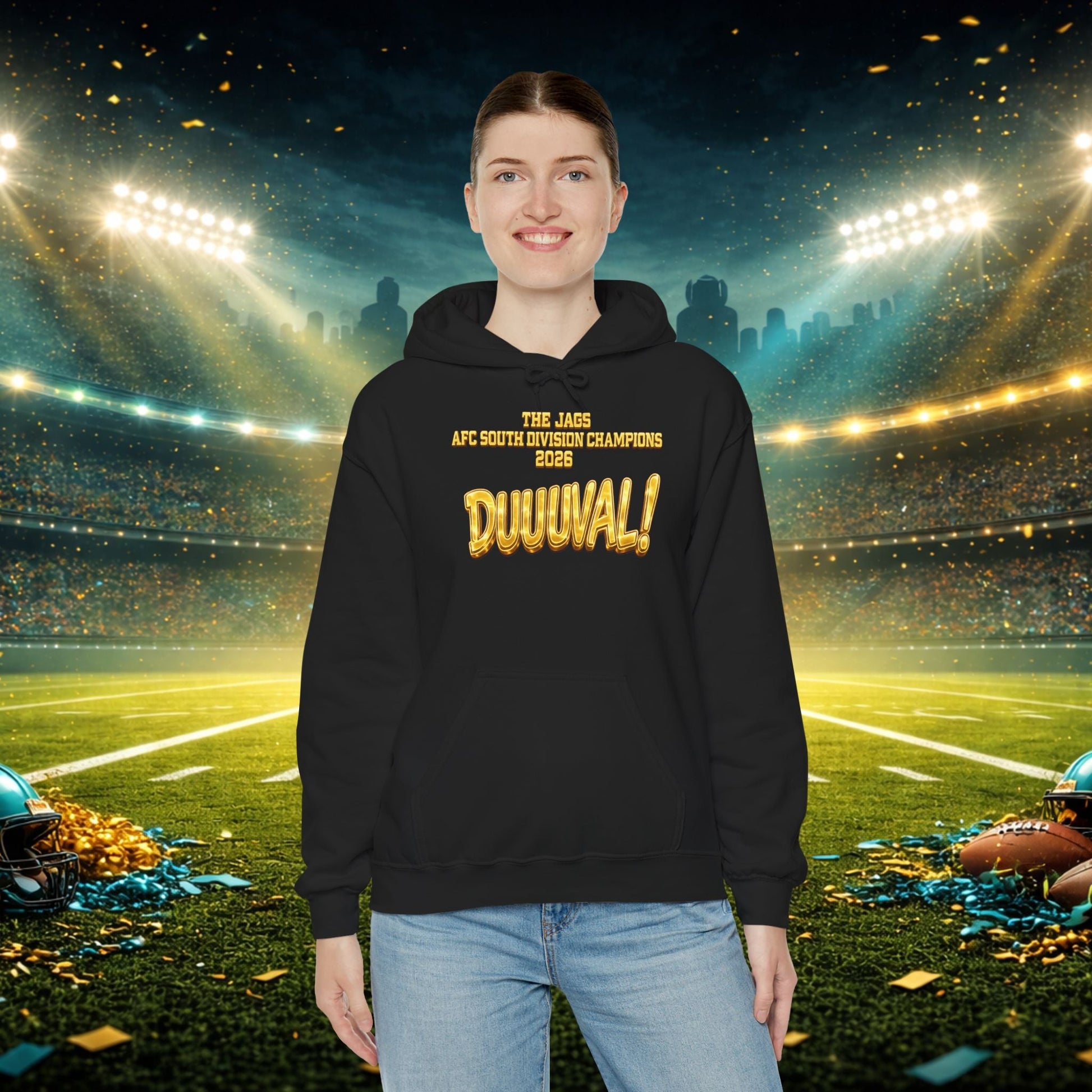 DUUUVAL Football Hoodie – "Locked In, Hunt Every Down" Team Pride Sweatshirt Printify