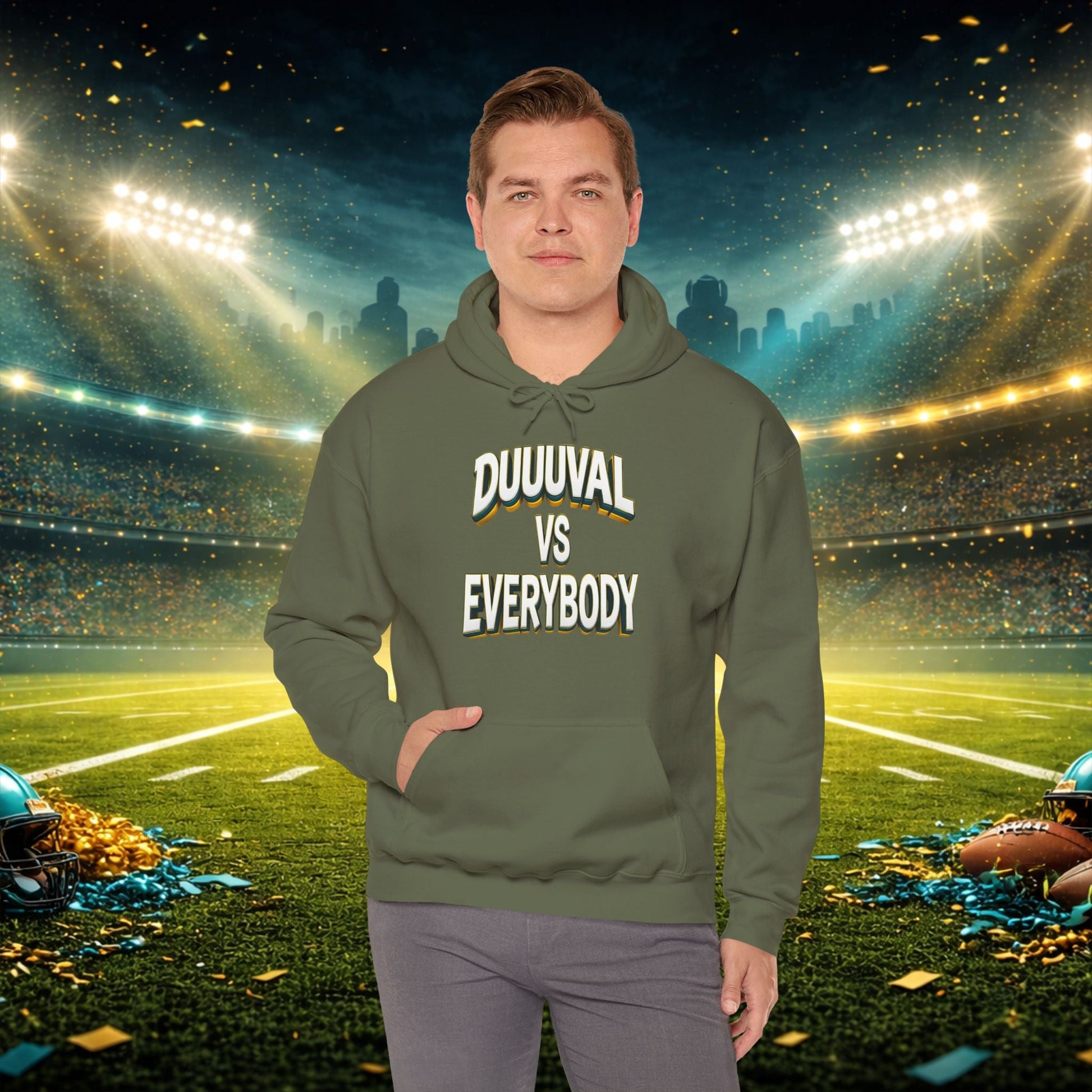 Defend The Bank Hoodie — "DUUUVAL vs EVERYBODY" Jacksonville Streetwear Hoodie Printify