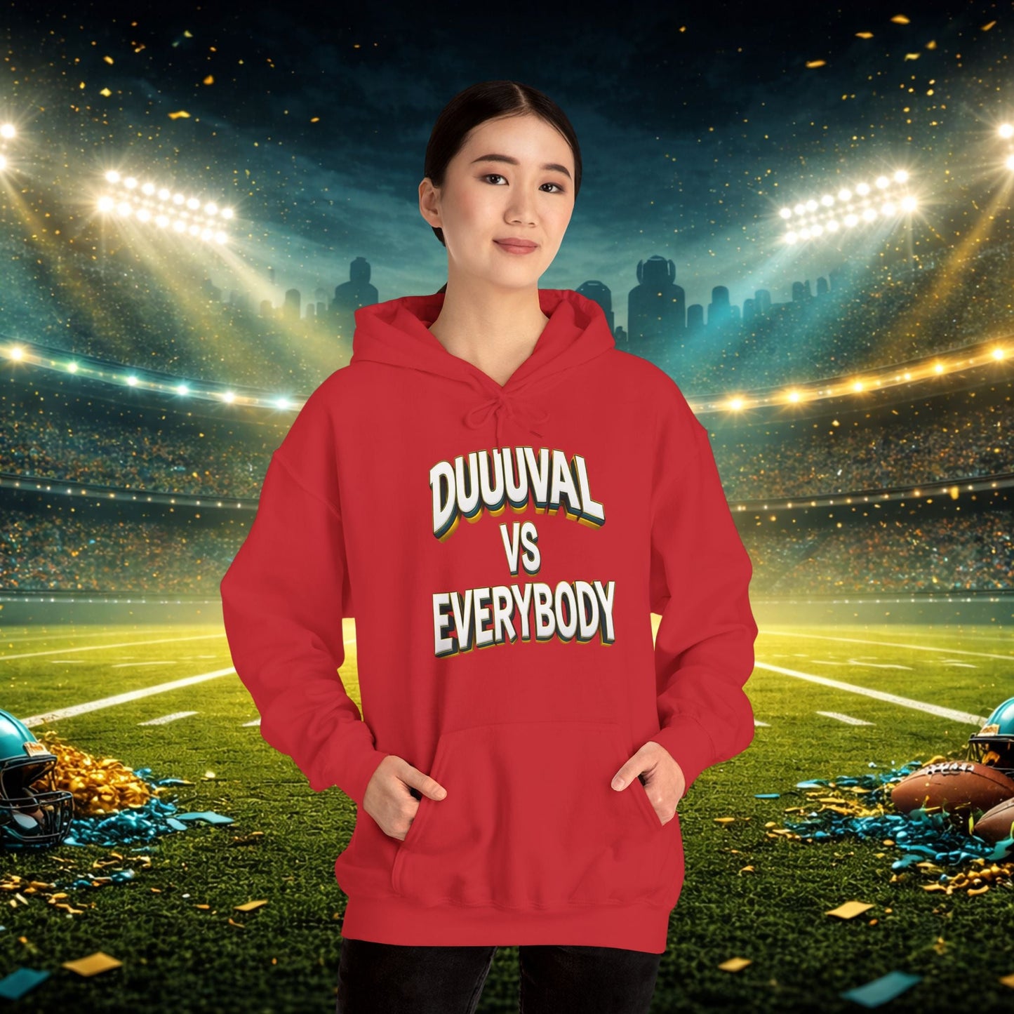 Defend The Bank Hoodie — "DUUUVAL vs EVERYBODY" Jacksonville Streetwear Hoodie Printify