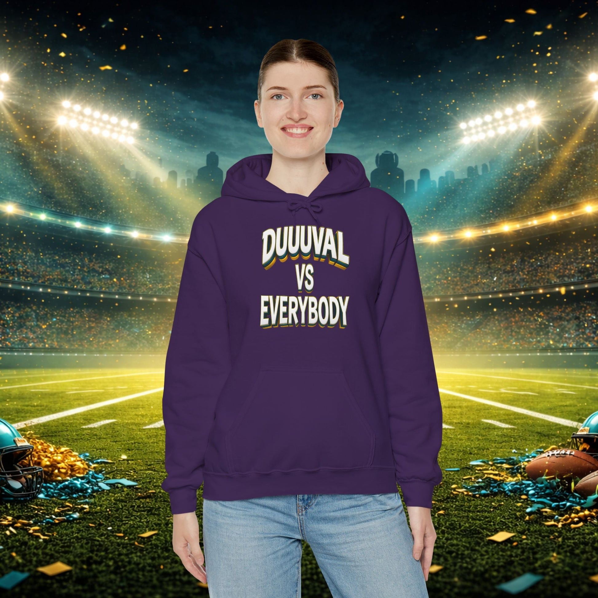 Defend The Bank Hoodie — "DUUUVAL vs EVERYBODY" Jacksonville Streetwear Hoodie Printify