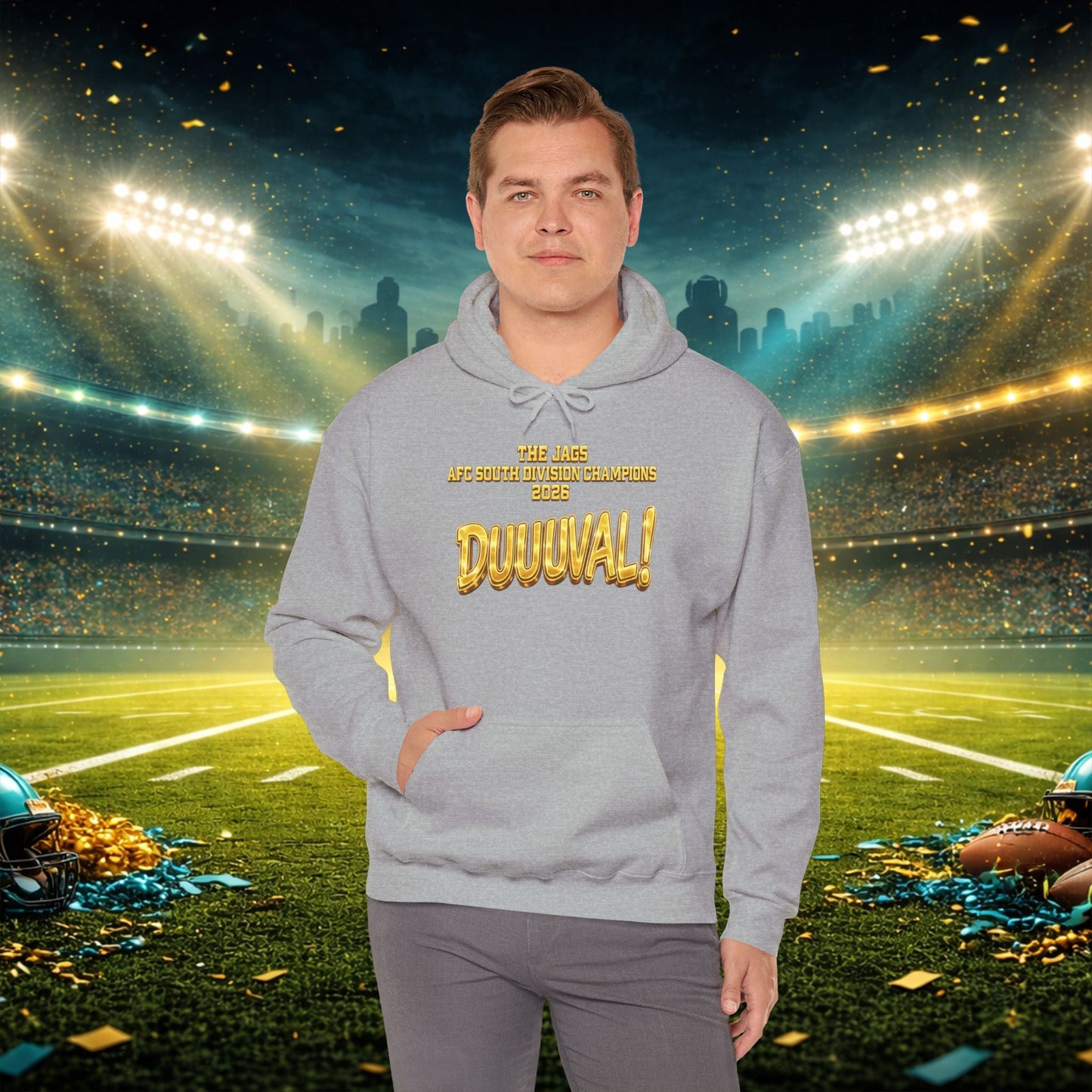 DUUUVAL Football Hoodie – "Locked In, Hunt Every Down" Team Pride Sweatshirt Printify