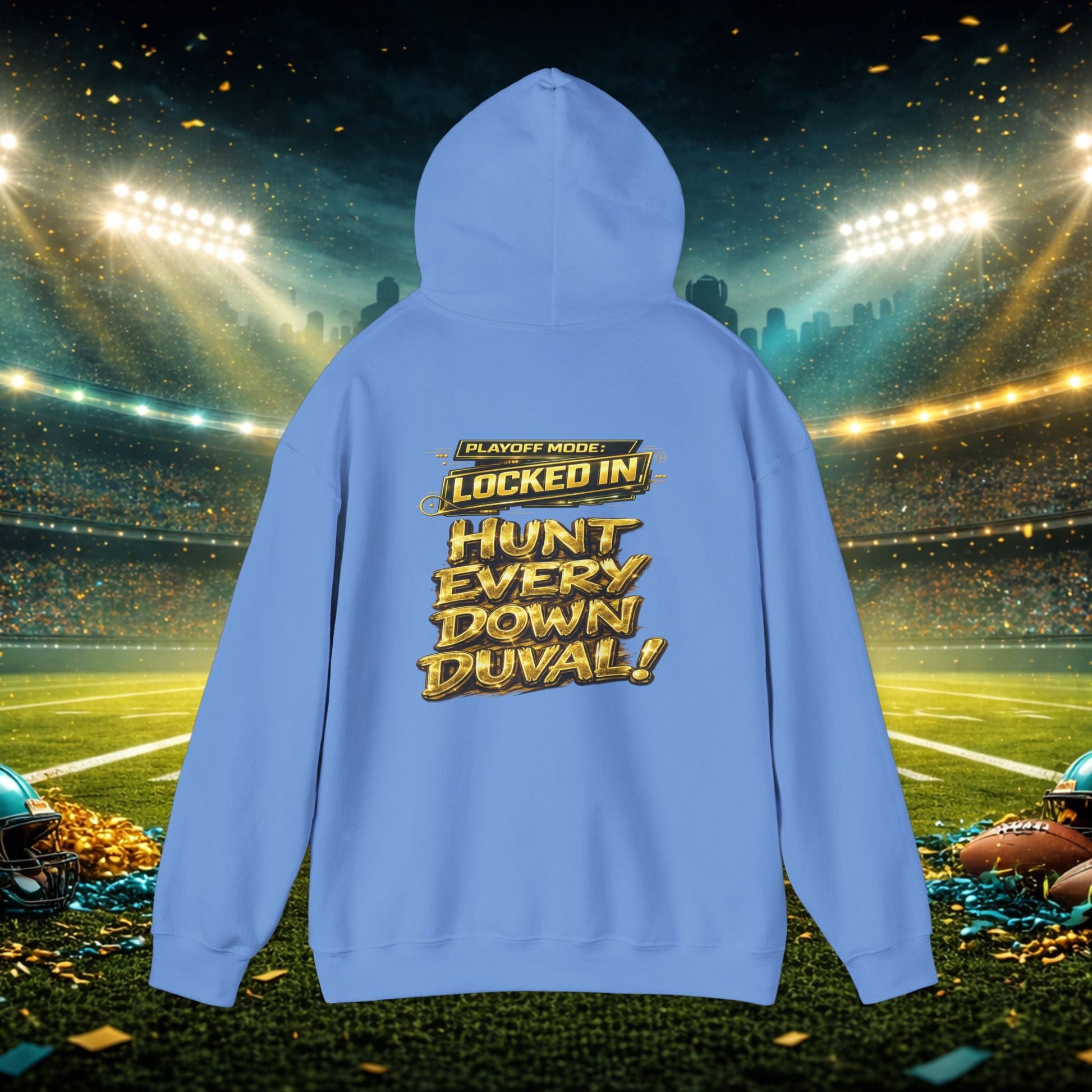 DUUUVAL Football Hoodie – "Locked In, Hunt Every Down" Team Pride Sweatshirt Printify