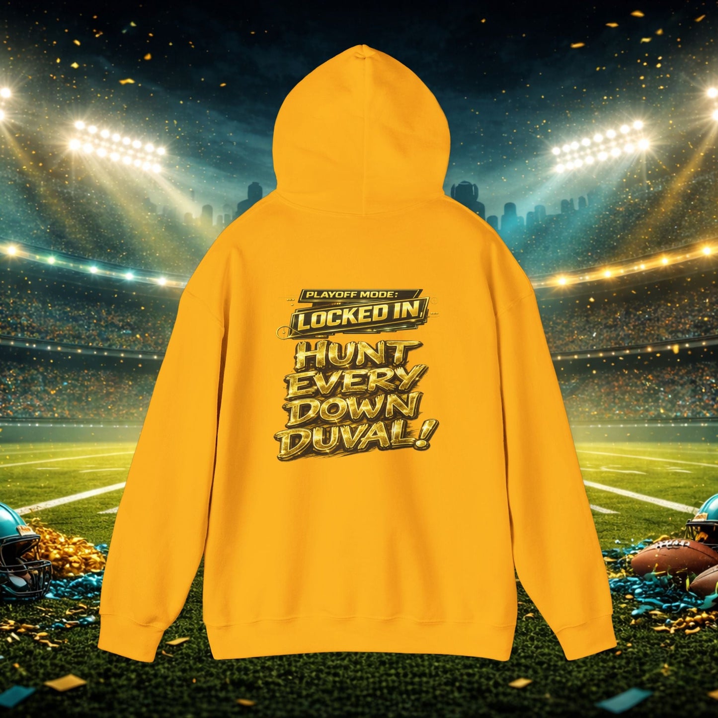 DUUUVAL Football Hoodie – "Locked In, Hunt Every Down" Team Pride Sweatshirt Printify