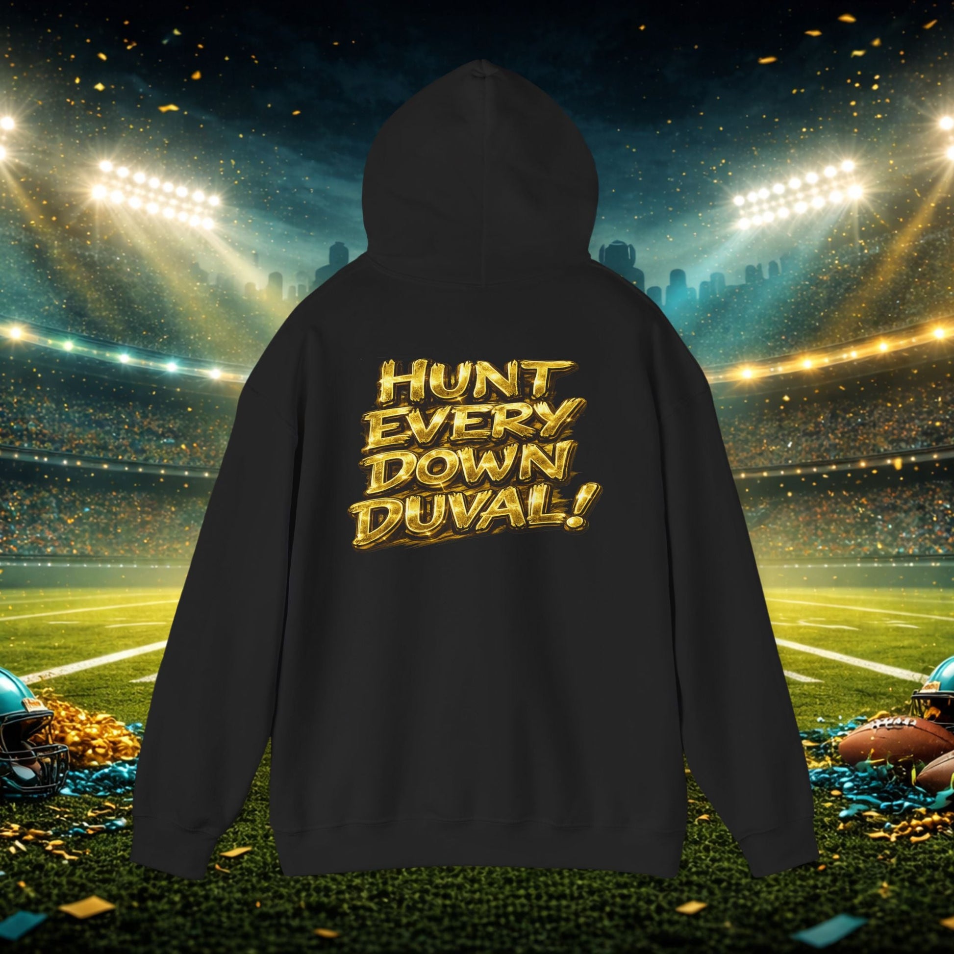 DUUUVAL Football Hoodie – "Locked In, Hunt Every Down" Team Pride Sweatshirt Printify