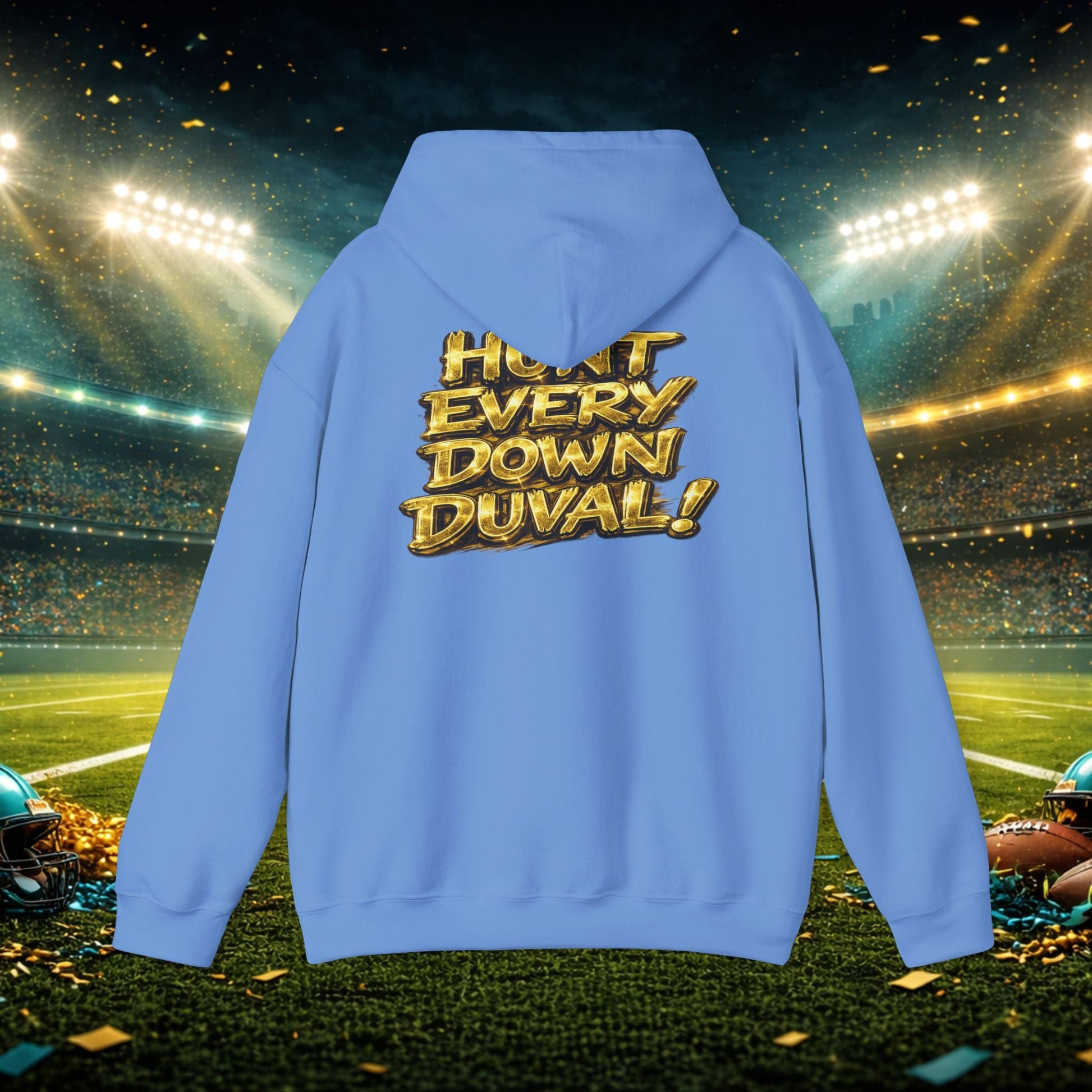 DUUUVAL Football Hoodie – "Locked In, Hunt Every Down" Team Pride Sweatshirt Printify